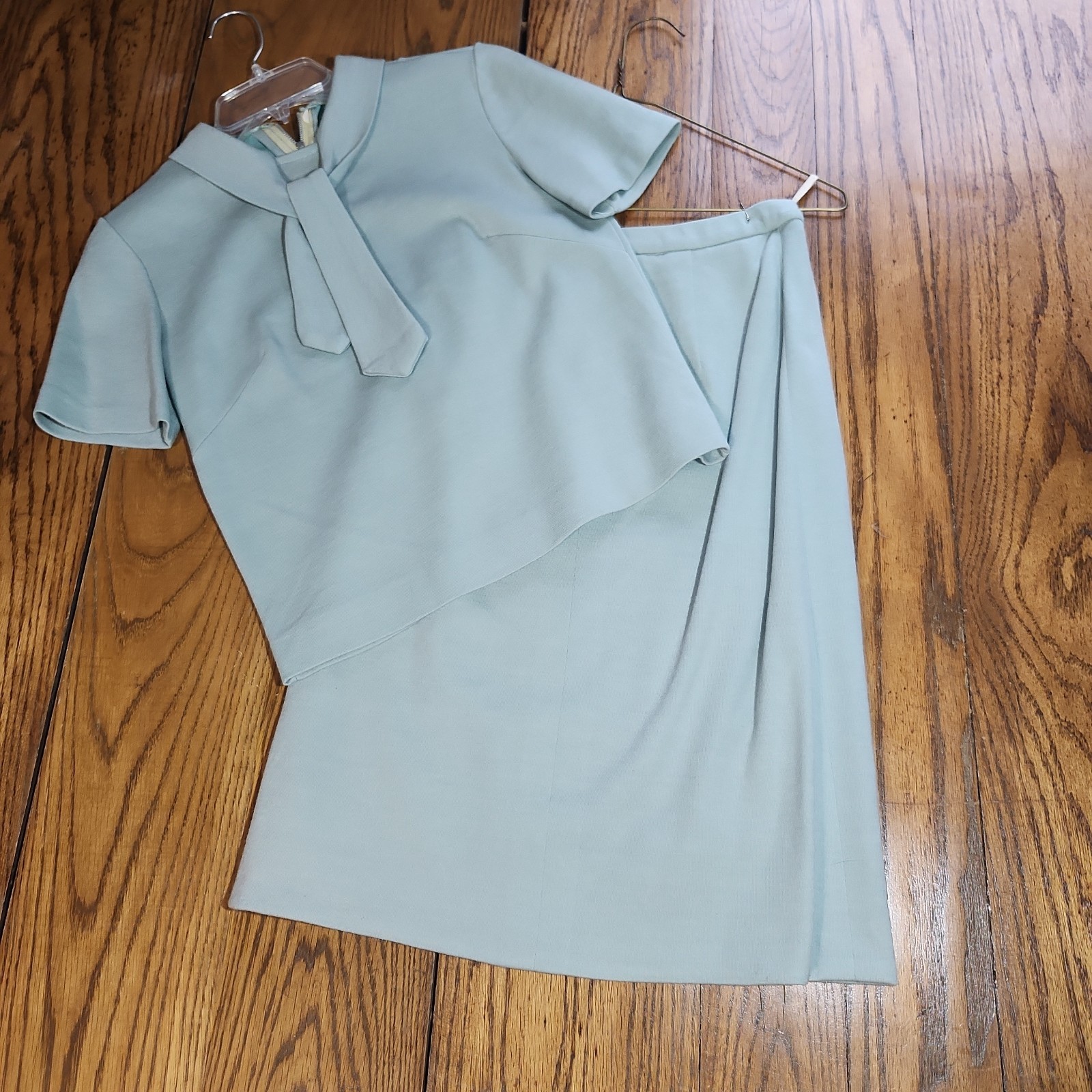 Vintage Two Piece Top Skirt Set Wool Blend Womens PXS Secretary