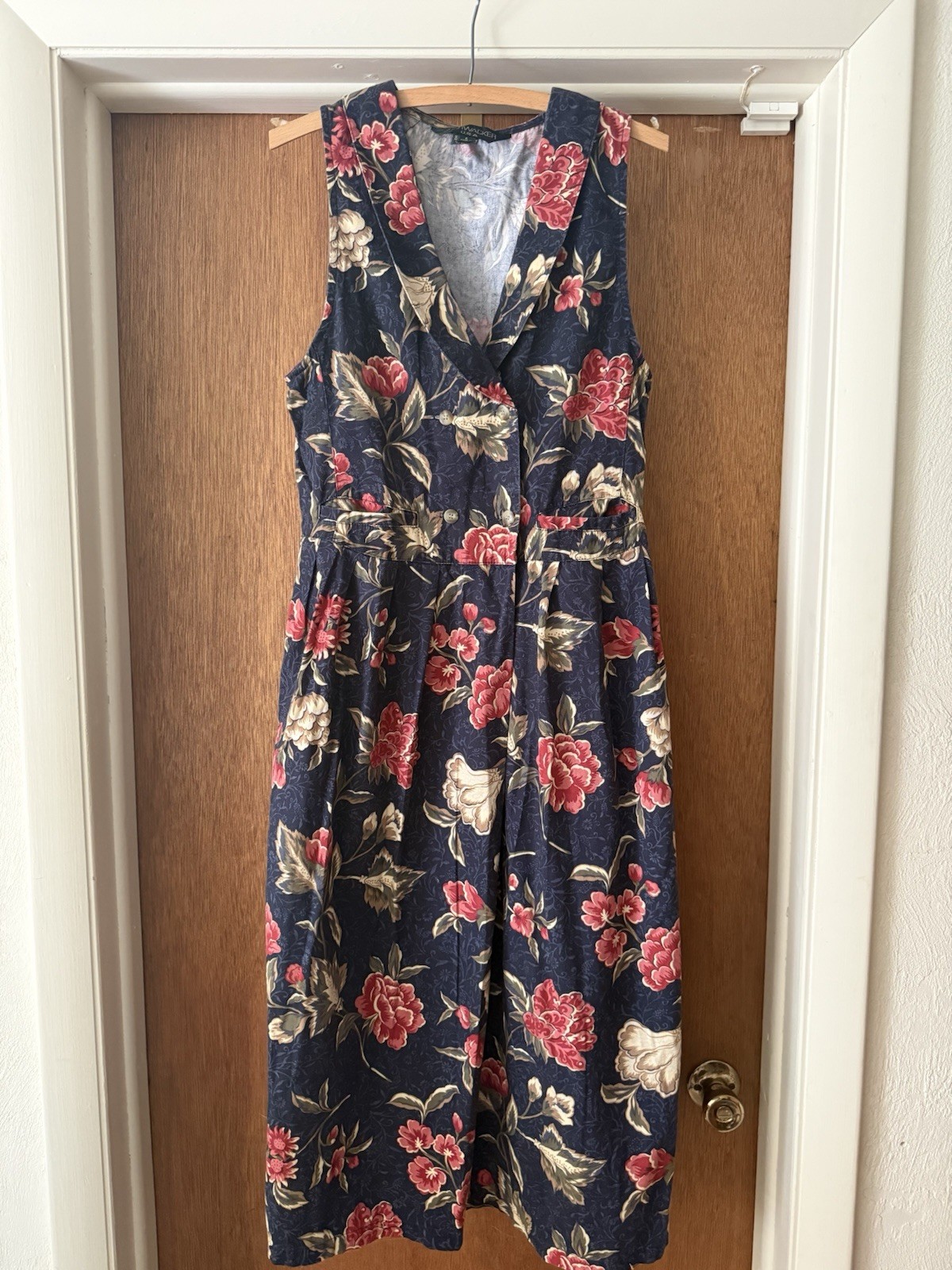 1980s Cottagecore Bushwacker Floral Cotton Dress In Navy Size 6 Made In USA VTG