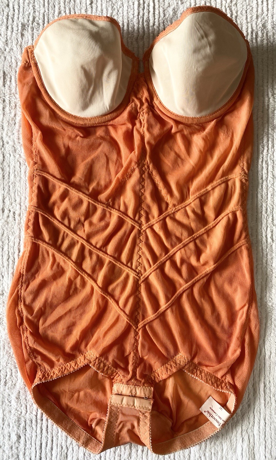 Vintage 60s YOUNG SMOOTHIE Mesh Bodysuit *34C* Orange Strapless One-Piece Girdle