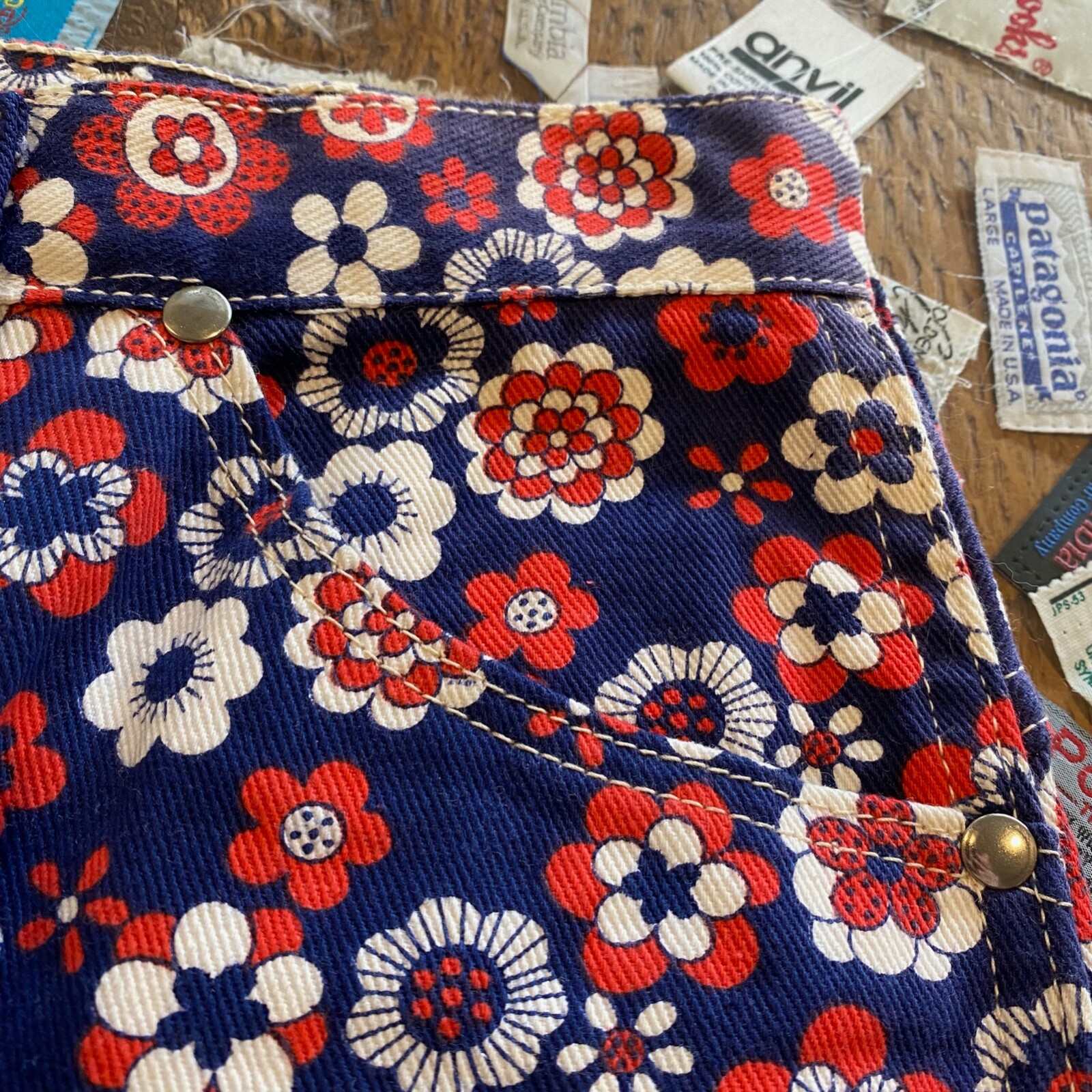 1960s Deadstock Vintage MAVERICK Blue Bell Sanforized Jeans Floral Print Denim