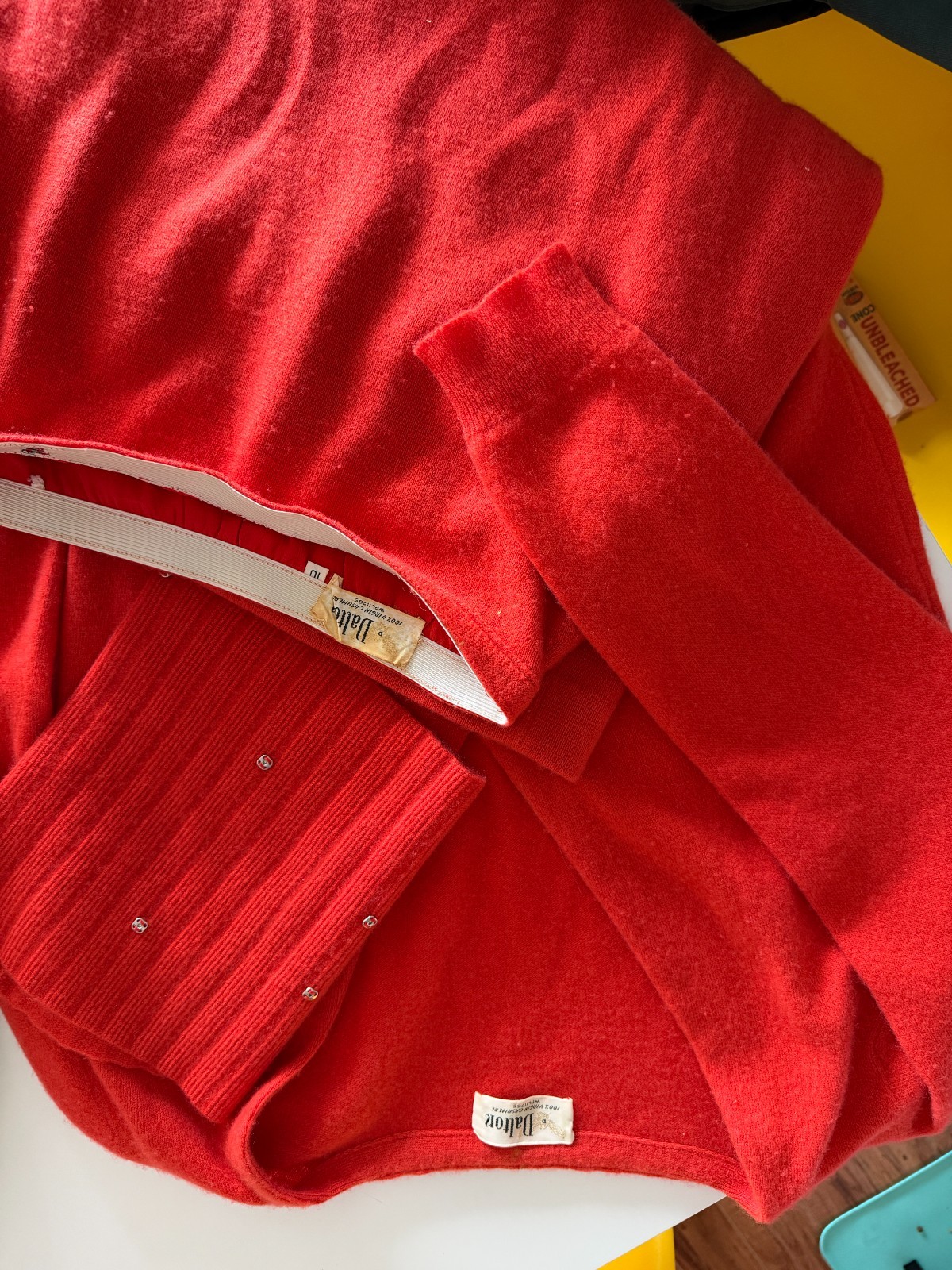 ❤️ Vtg Dalton Cashmere 3pc Skirt Set Cardigan Shell Luxe Minimalist Dress Red S