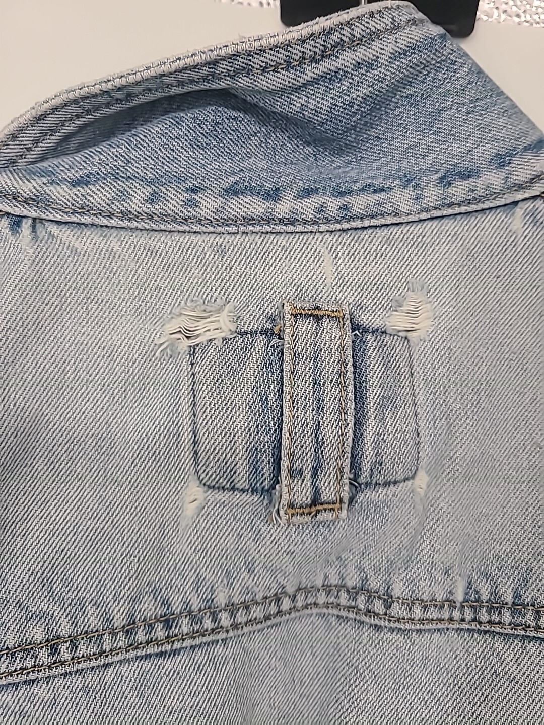 Vintage Code Bleu Light Wash Denim Distressed Jean Jacket XL Retro 80s 90s