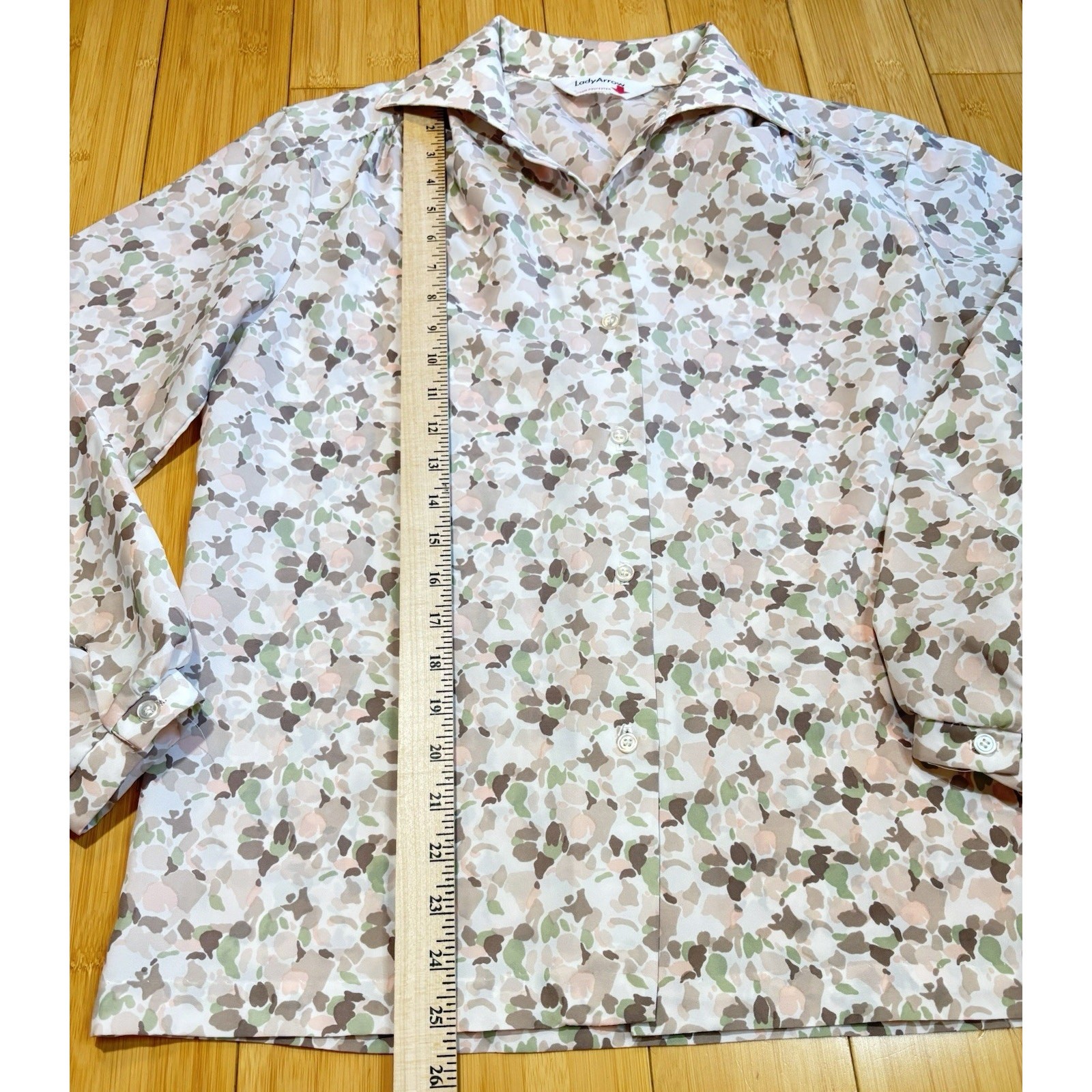 Vtg Lady Arrow Lite Colored Floral Button Up Long Sleeve Top Blouse Size Lrg