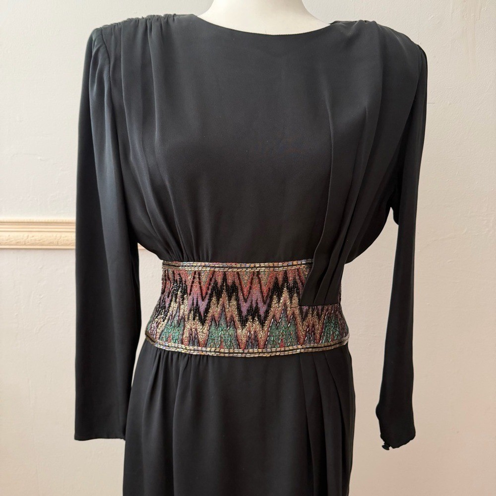 Vintage Francesca of Damon Midi Silk Cocktail Dress Whinsigoth Goth Beaded 1980s