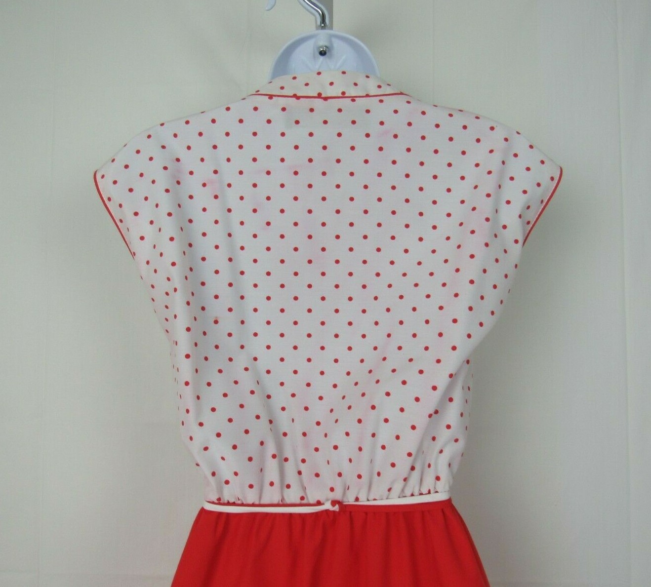 VTG 1970s SANSAGE DRESS & BELT RED WHITE POLKA DOTS BELT COTTON BLEND