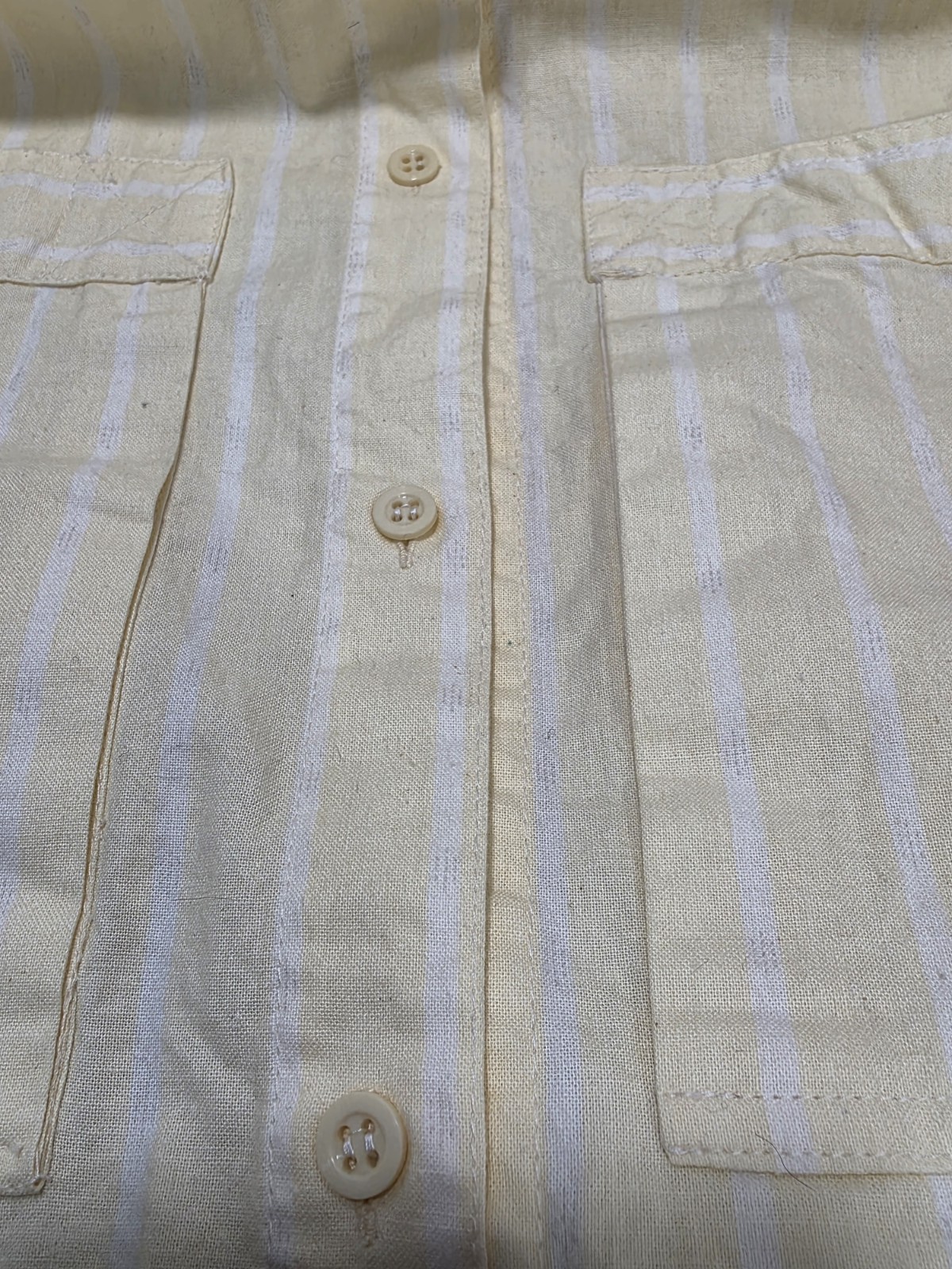 VTG 80s Ilio Striped Yellow White Button Up Shirt Roll Tab Sleeve Size S