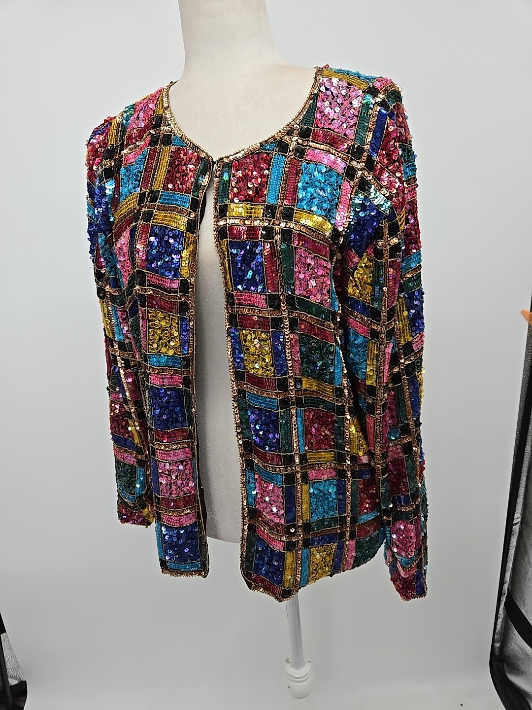 Vintage Channa Fully Sequin Coat Jacket Blazer Top Silk & Rayon Large