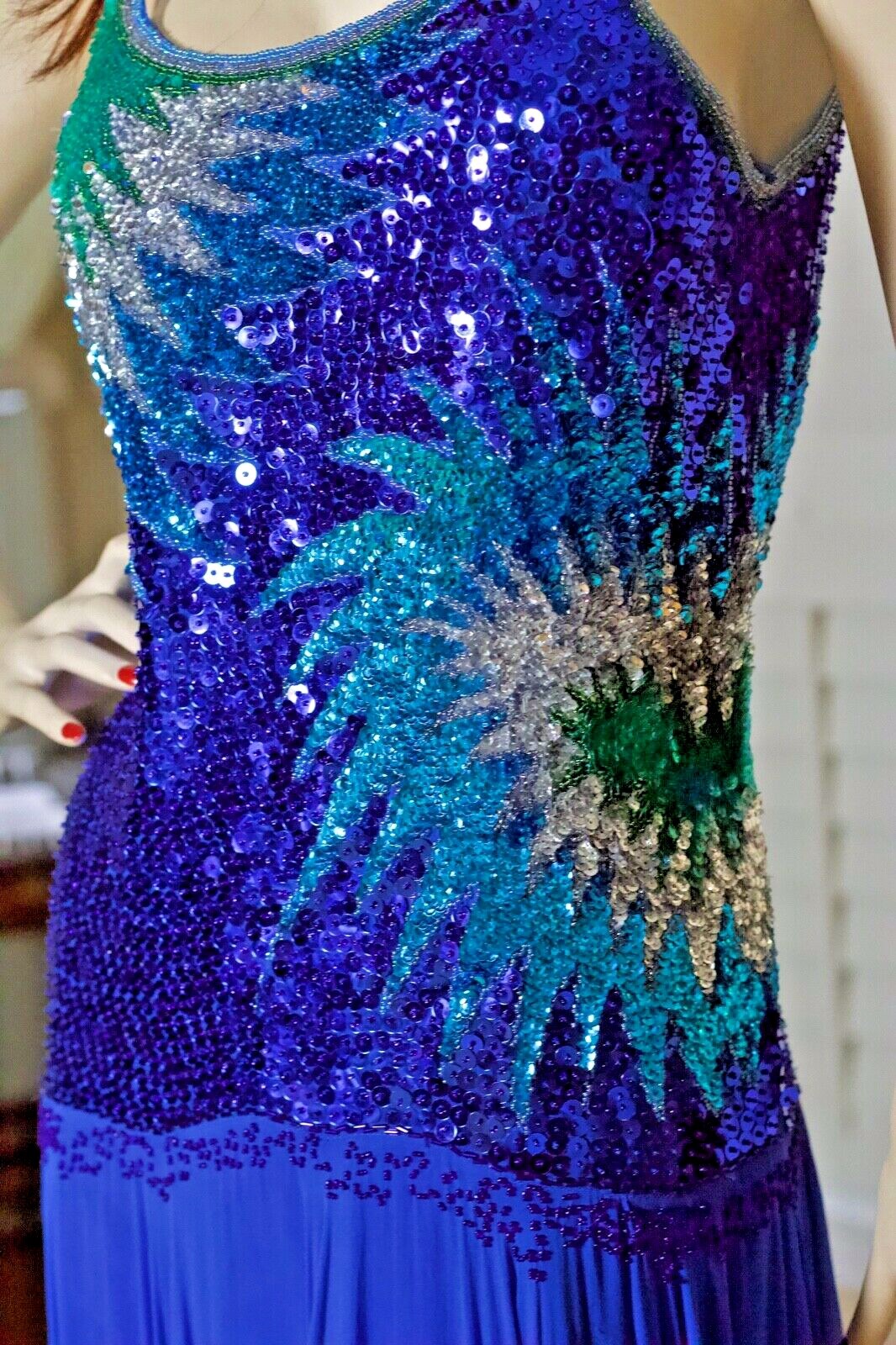 Amazing Vintage Sequin Silk Gatsby Formal Festival Cocktail PgDress S-M