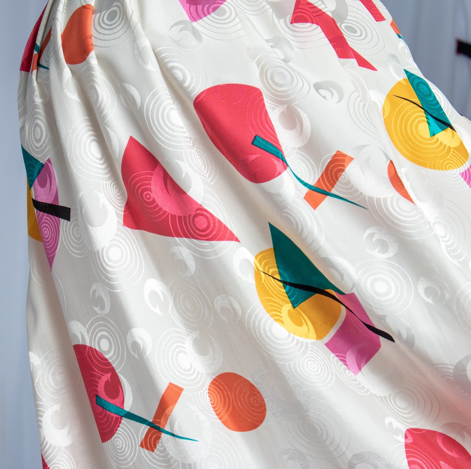 1980s Vintage Satin Jacquard Midi Skirt New Wave Postmodern Memphis Colorful L