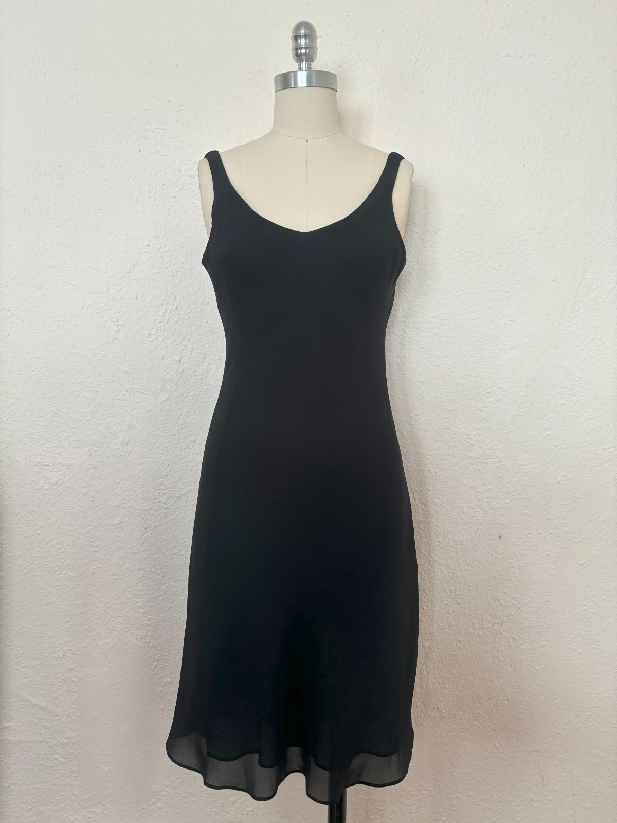 1990s Black Slip Dress w/ Rhinestone Lattice Back by Niki, Extra Small to Small