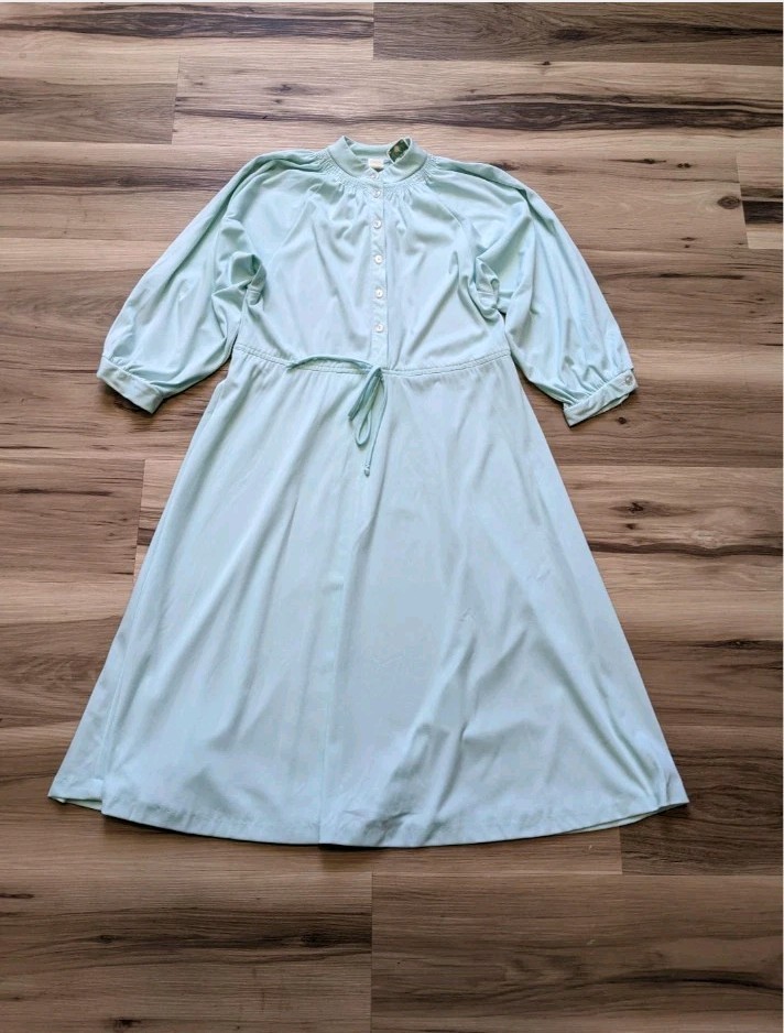 Vintage 70s Prairie Dress Womens Large Mint Green Long Sleeve Cottagecore