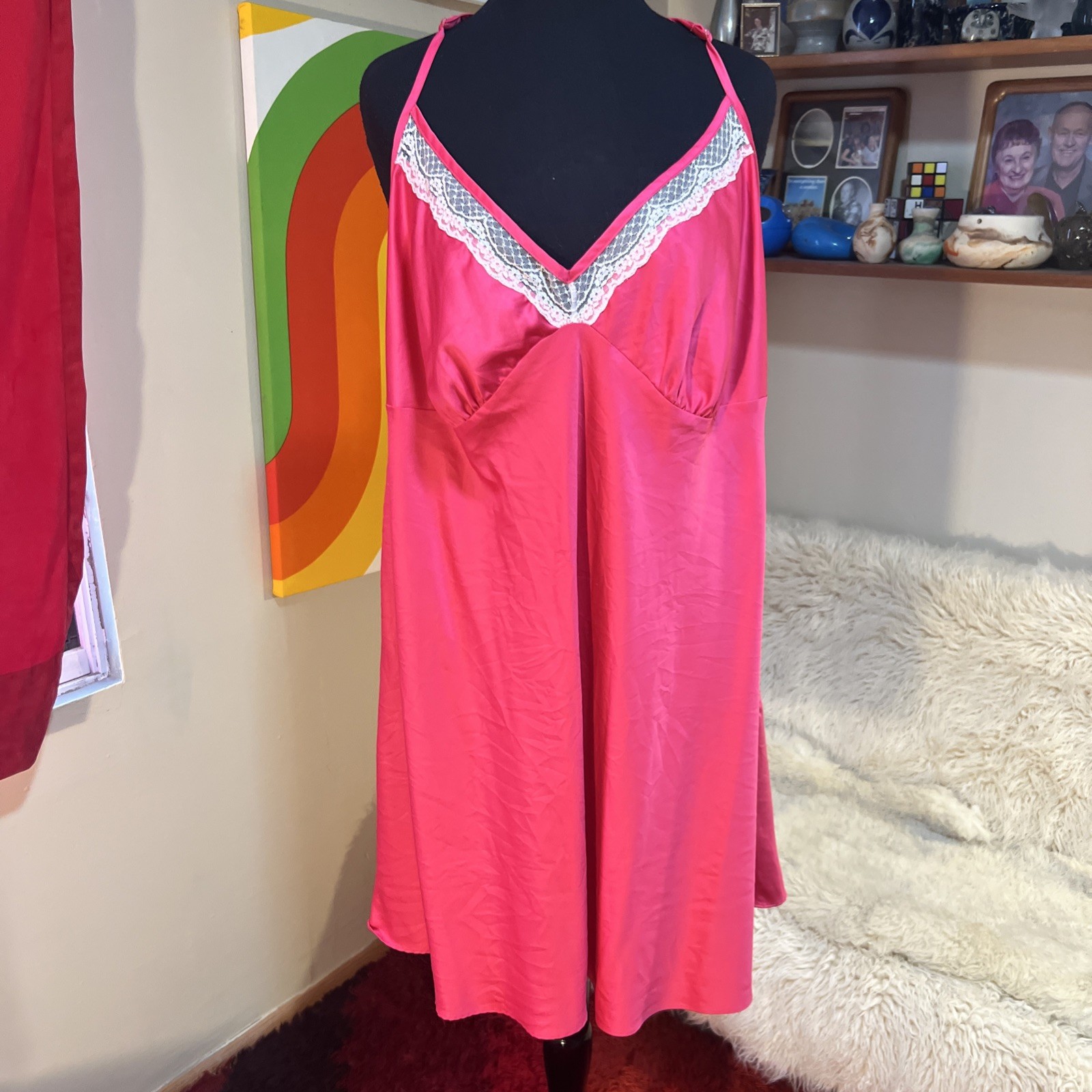 Vintage Y2K Secret Treasures Hot Pink Strappy Mini Slip Plus 2X
