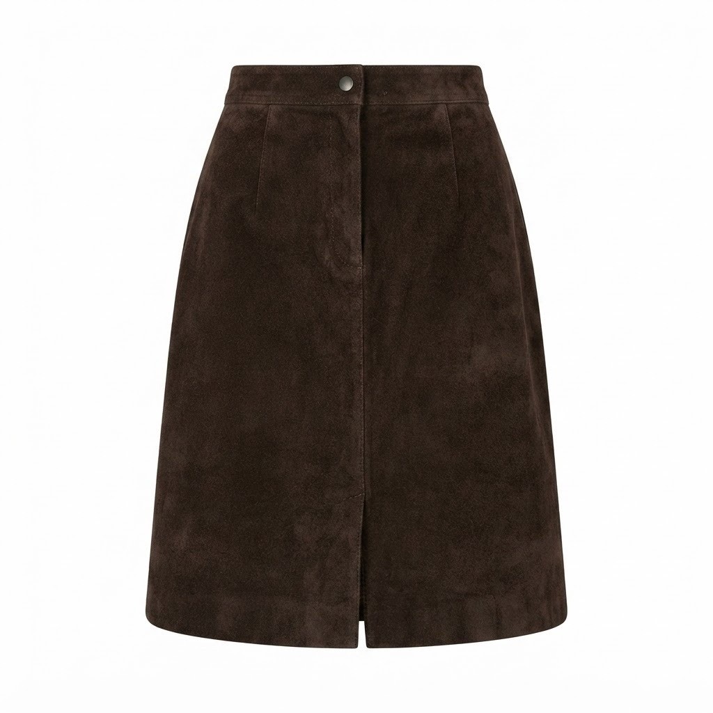90s Genuine Leather Pencil Skirt Vintage Snap-Front Moto Y2K Brown Sz 9/10