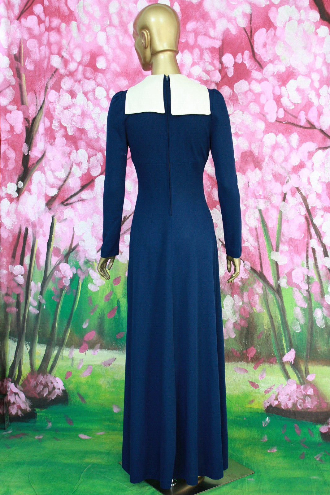 Vtg 70s Boho Hippie Ruched Maxi dress Blue Cutout Medallion CORKY CRAIG XS S/M
