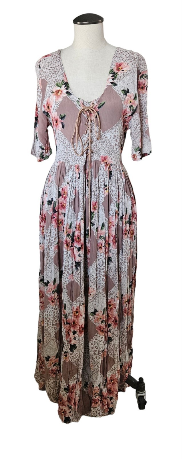 Cottagecore Vintage Starina Midi Maxi Fan Pleat Dress Double Corset Semi Sheer M