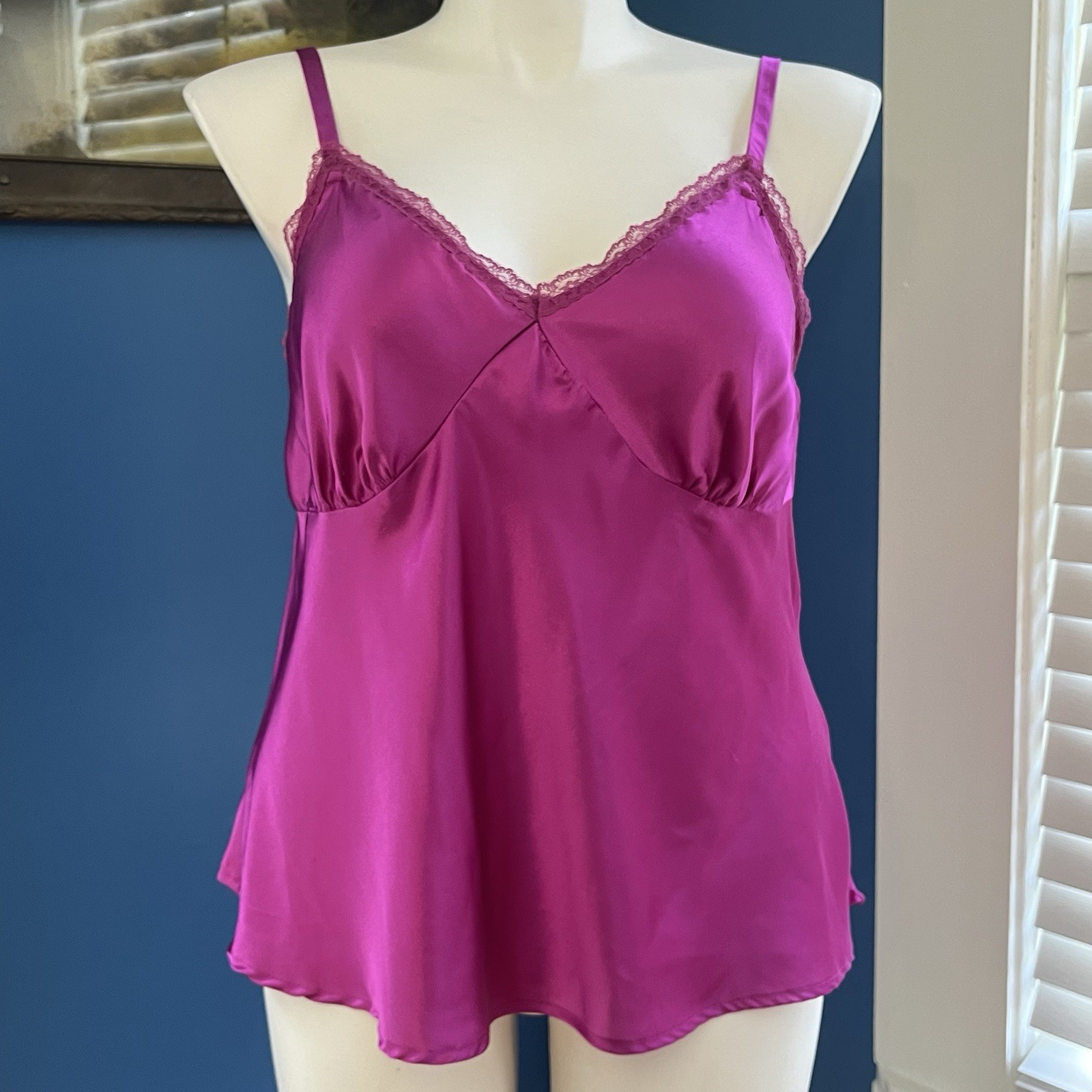 VTG 90s Fuchsia Pink Camisole Cami Satin Curvy Plus Sz 16W XL