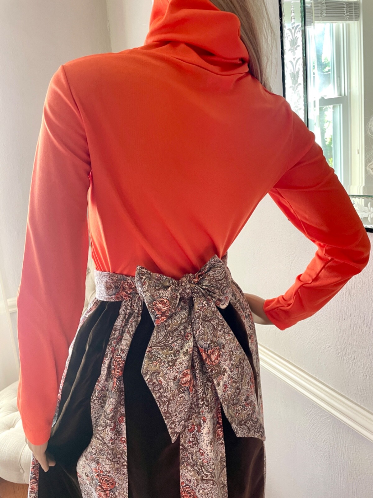 1970s Mr Hank Vintage Set, Velvet Patchwork Maxi Skirt, Cowl Neck Top, Size S