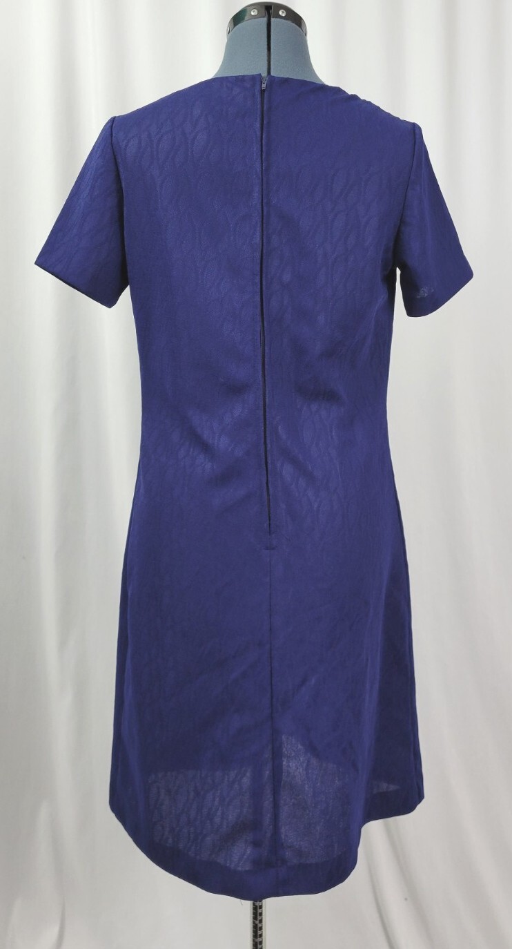 Vtg Navy Blue on Navy Blue Pattern Princess Seam Dress w Faux Buttons Size M/L?