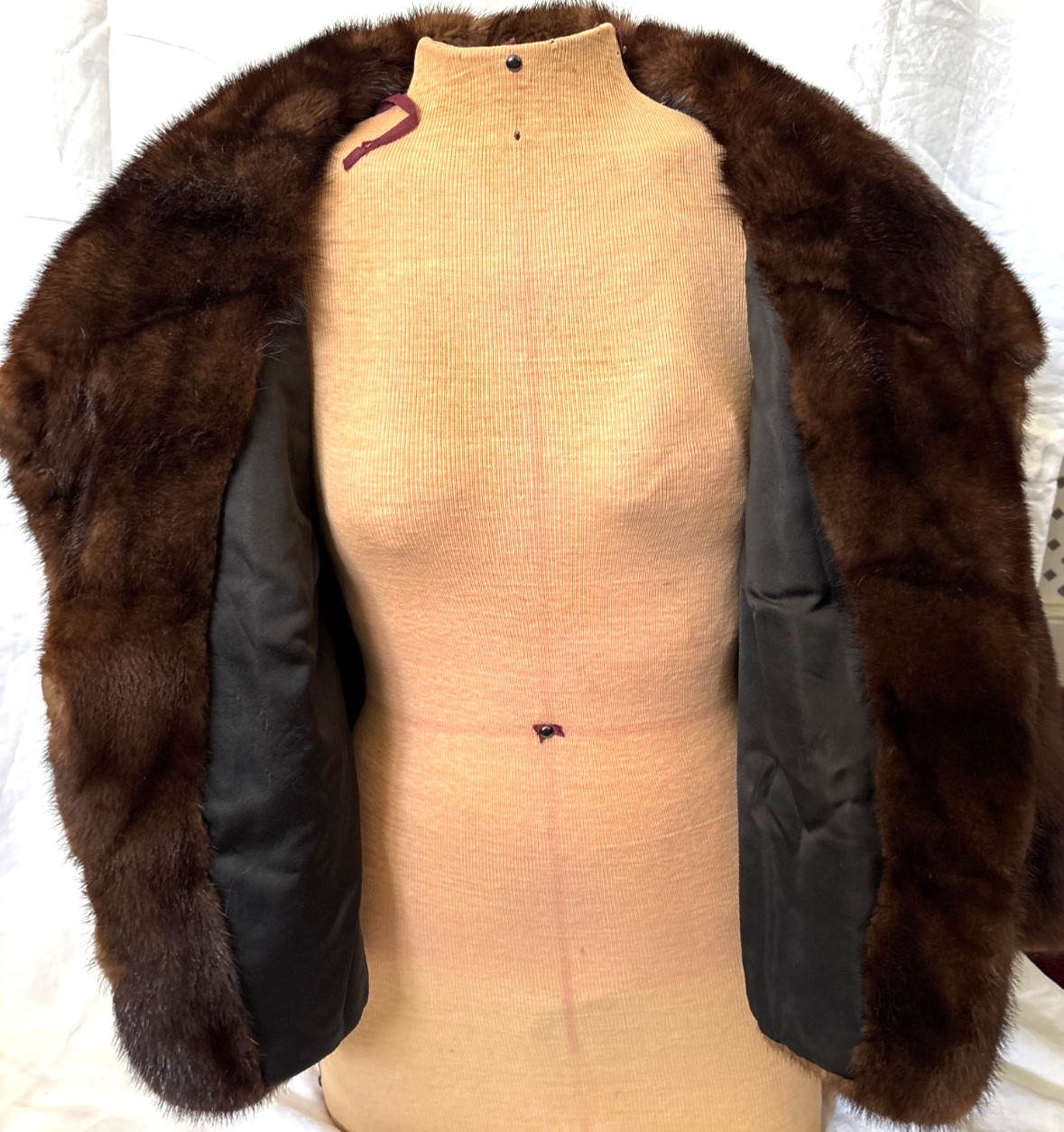 VINTAGE Brown Mink 50’s SHRUG JACKET LADIES SMALL-Shawl Collar-Bracelet Sleeves