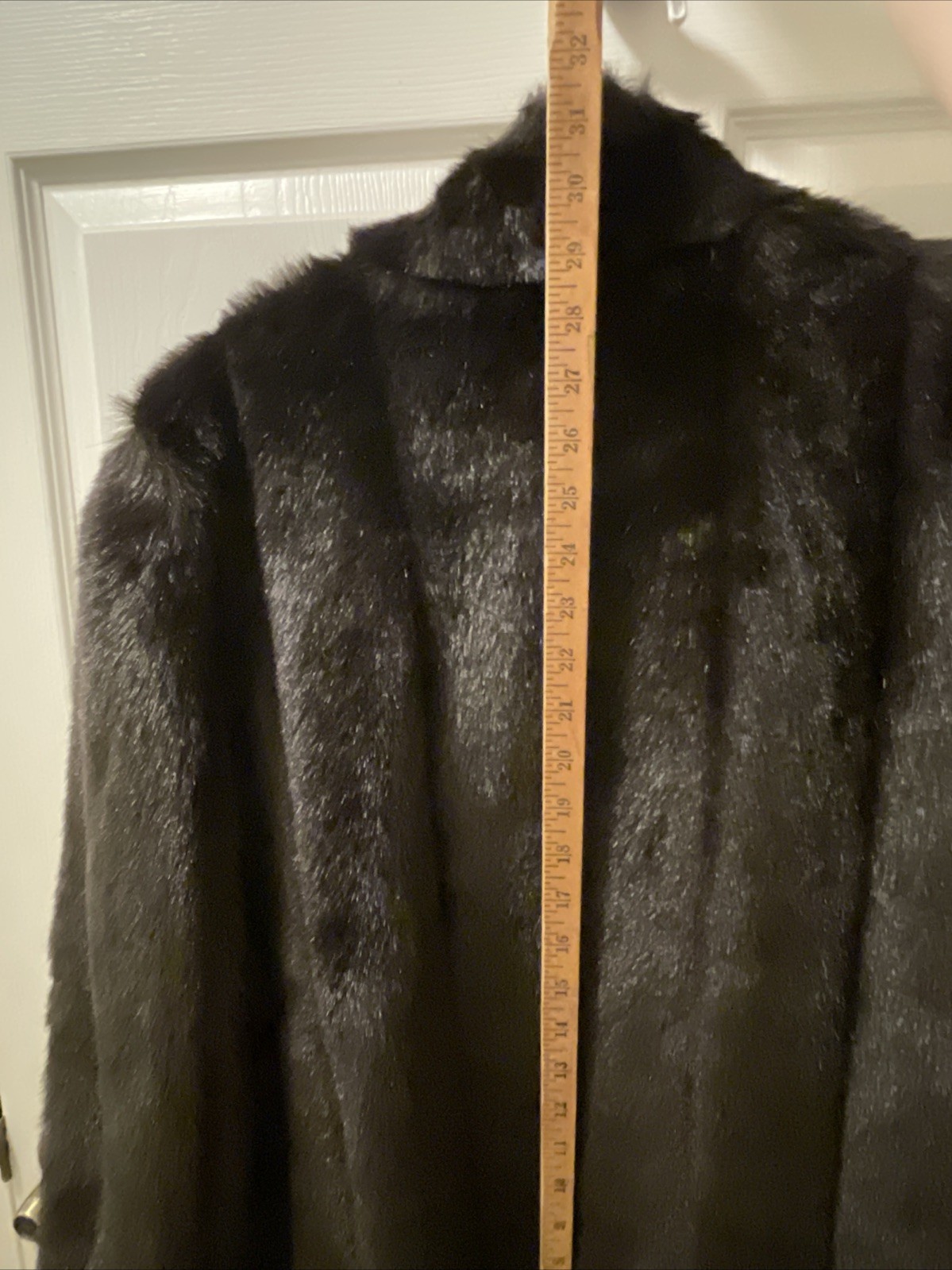 VTG Monterey Fashions Faux Fur Coat Womens 16 Black Plush Mid Length Made USA