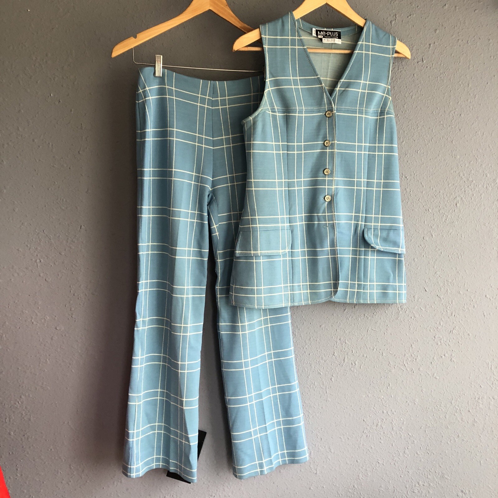 Vtg 70s Catalina Of California Womens Two Piece Knit Set Vest Pants Size M