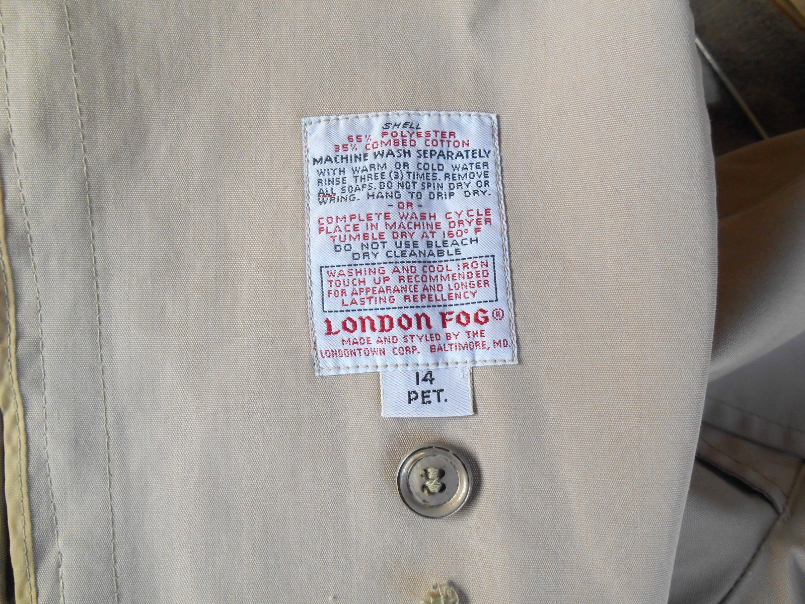 VINTAGE LADIES LONDON FOG MAINCOATS TRENCH COAT WITH ZIPOUT LINER SIZE 14 PETITE