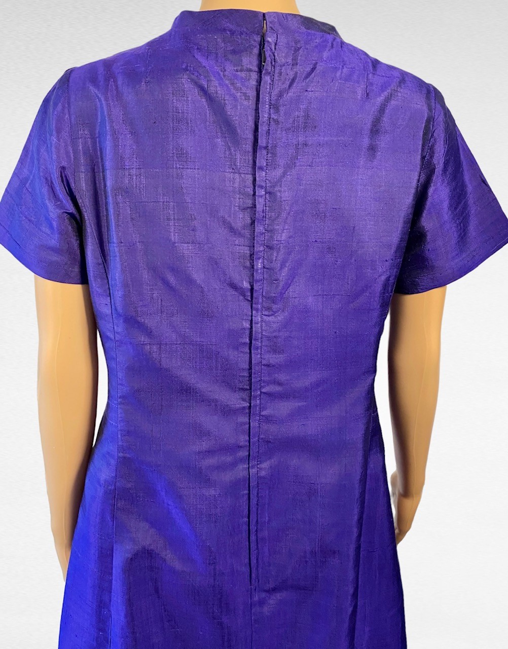 1960s Bangkok Couture Raw Silk Dress Purple Amethyst A-Line Handmade Size M