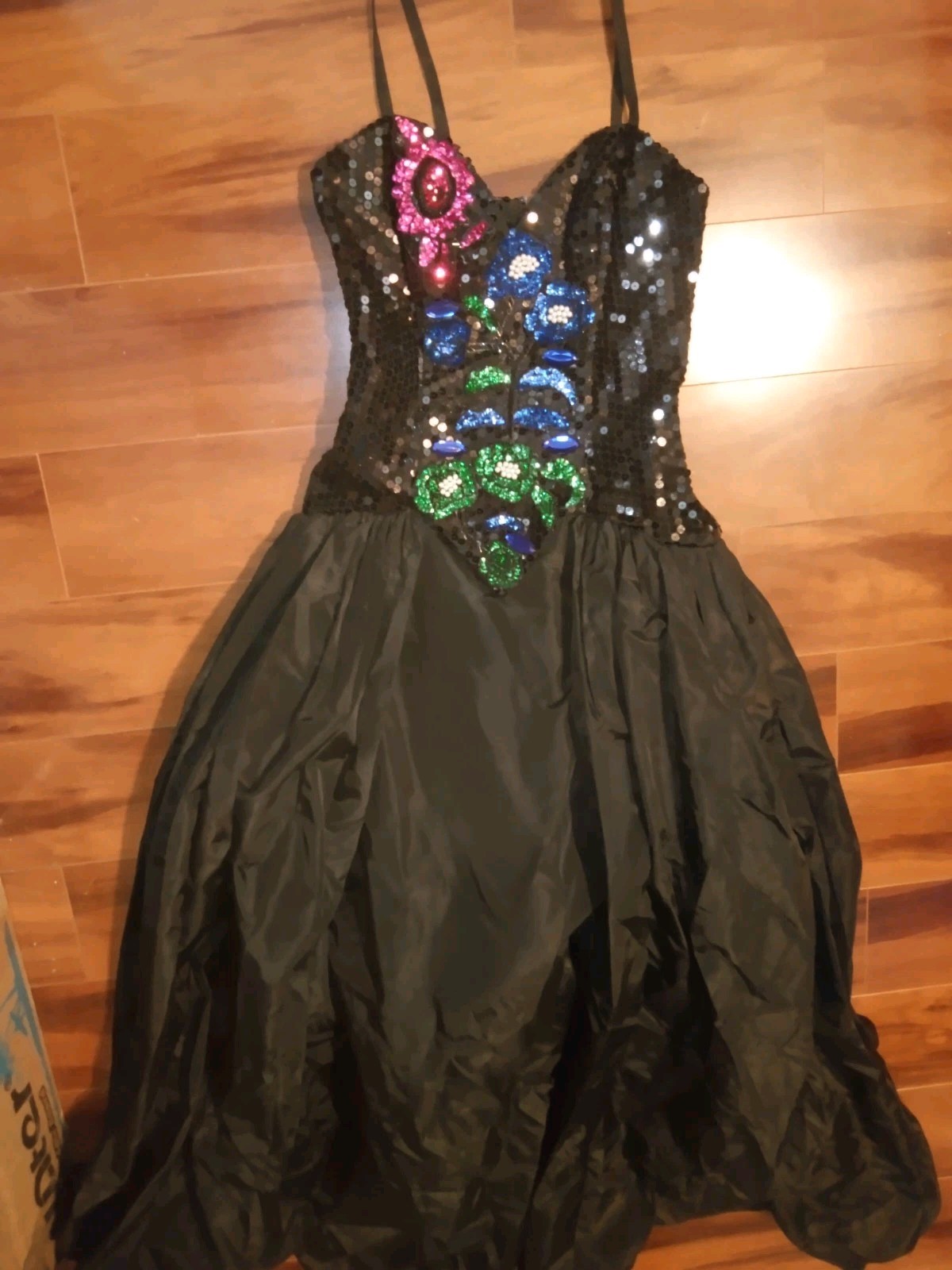 80s Vintage Alyce Design Dress Black Sequins Beaded Gown Prom Formal USA, SZ 12