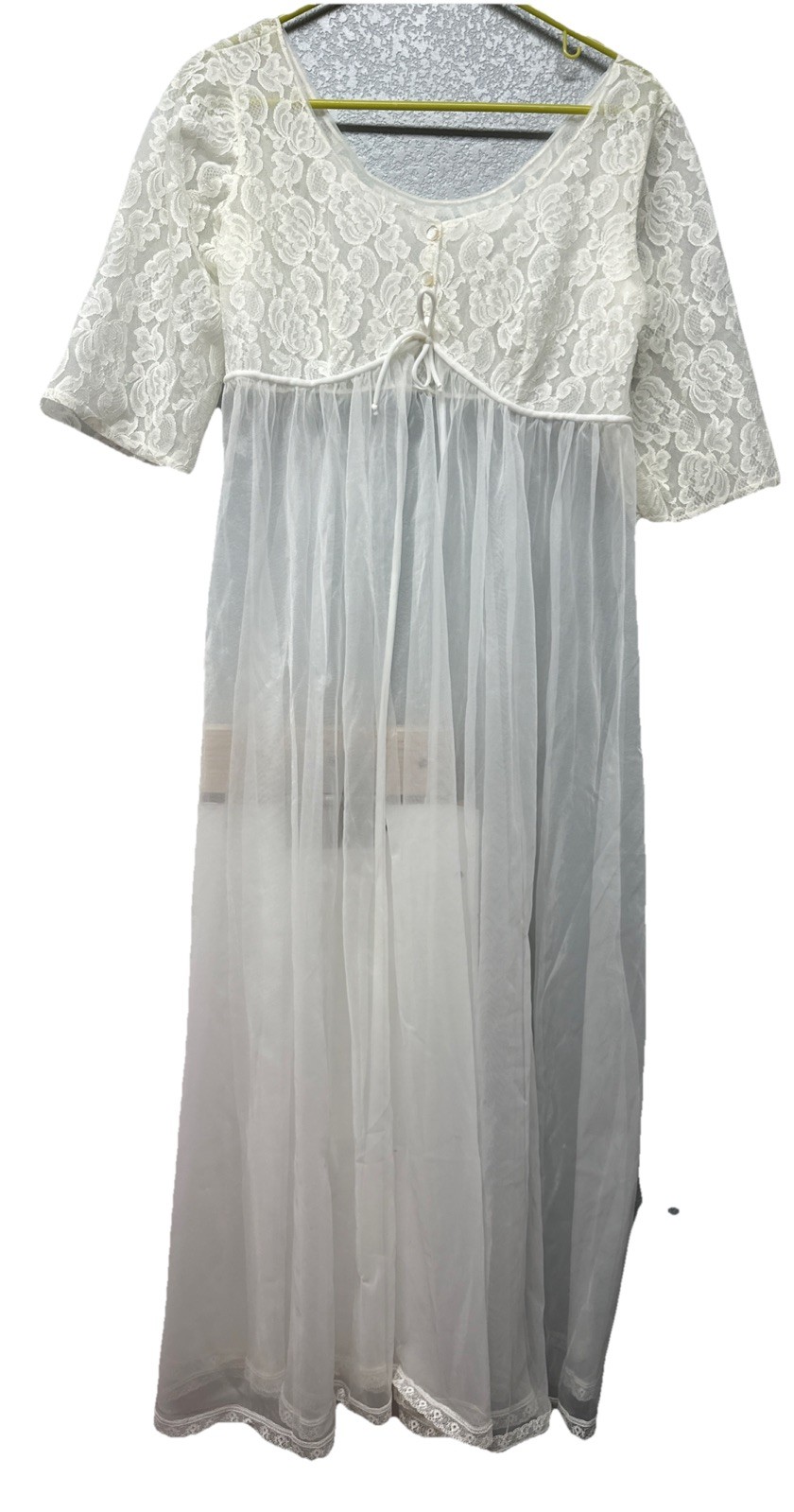 Lisette Lace Peignoir White Nightgown Lingerie Sheer 100% Nylon USA 2 Piece VTG