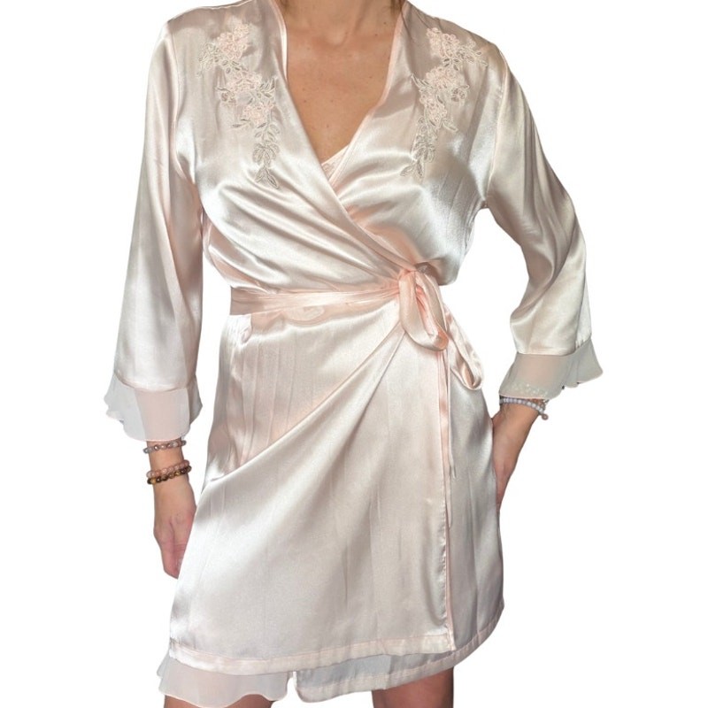 vintage satin slip dress + robe set blush ivory bridal lingerie fairycore