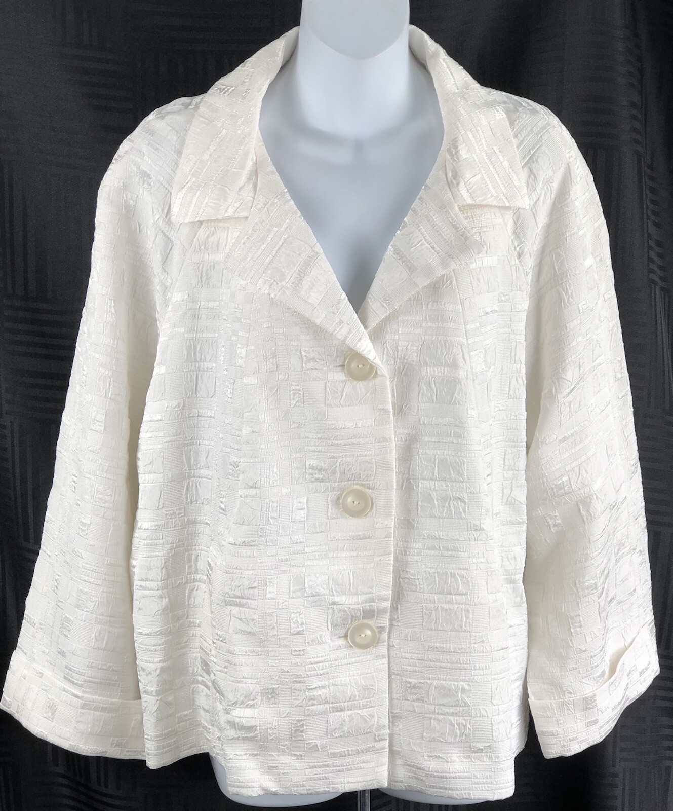 Vtg Jacket Blazer 18 Ivory G Silky Textured Chunky Button Career Lagenlook 90s