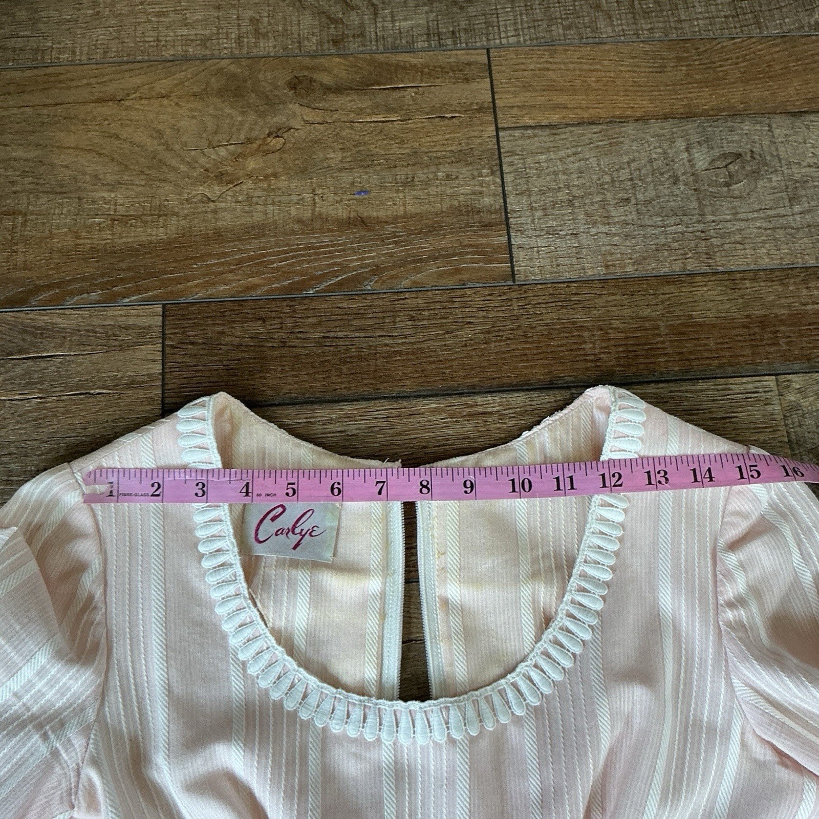 70s VINTAGE Carlye Pink Lace Trim Empire Waist Midi Dress Women’s Size XS #30D7