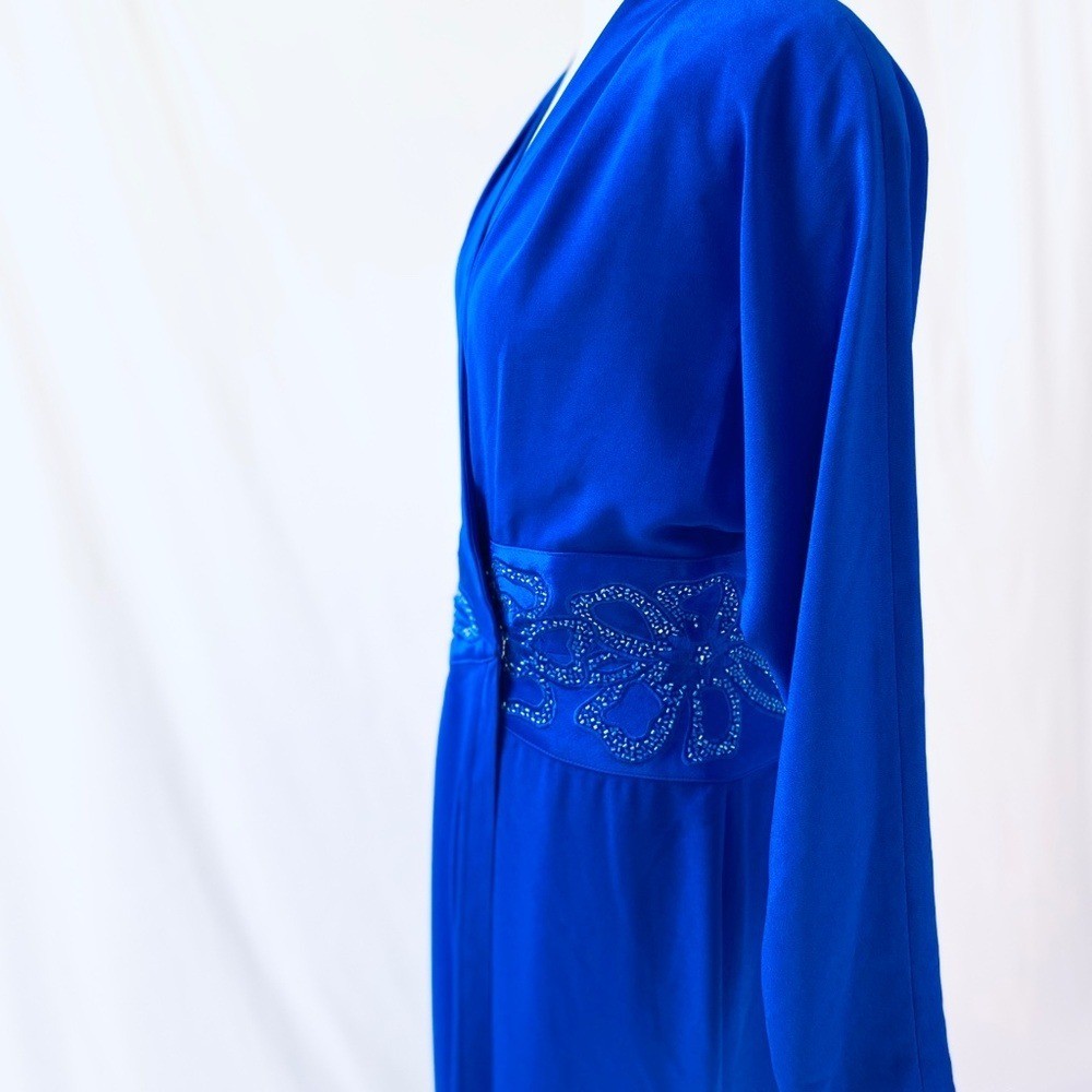 Vintage 80’s Daymor Couture Blue Wrap Style Dress with Beaded Embellishments S