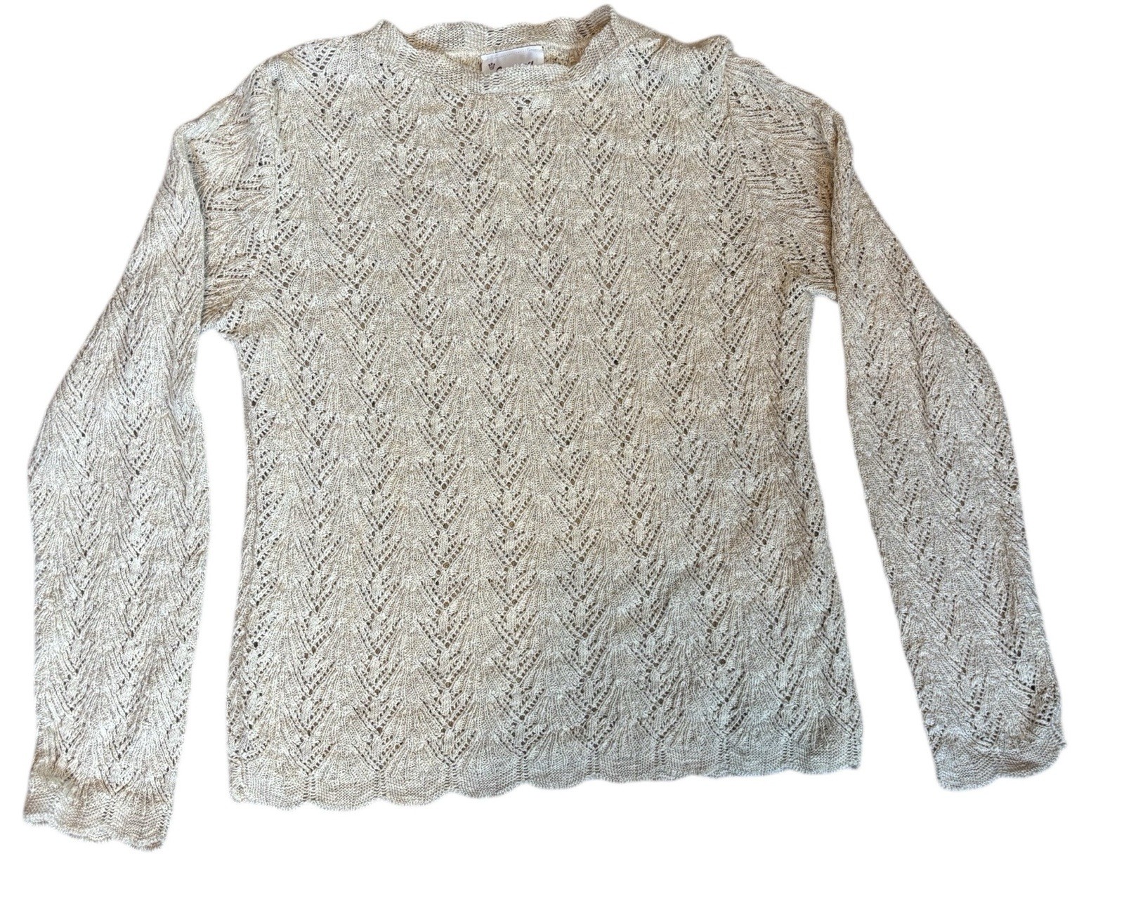 Evanna Vintage Cream Oatmeal Sleeve Sweater and Midi Skirt Set Scalloped Edge 14