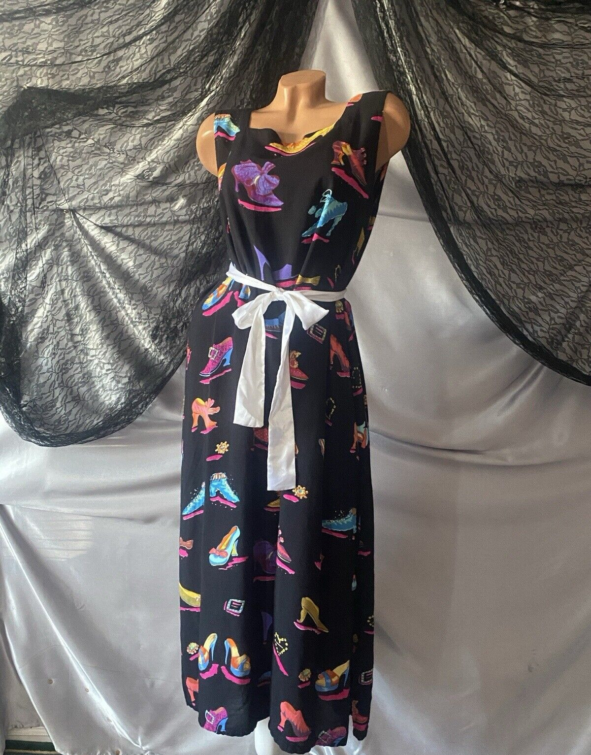 VTG PHASES Rayon SHOES Print beads Maxi Dress Size L INDIA SILKY CITRON YELLOW
