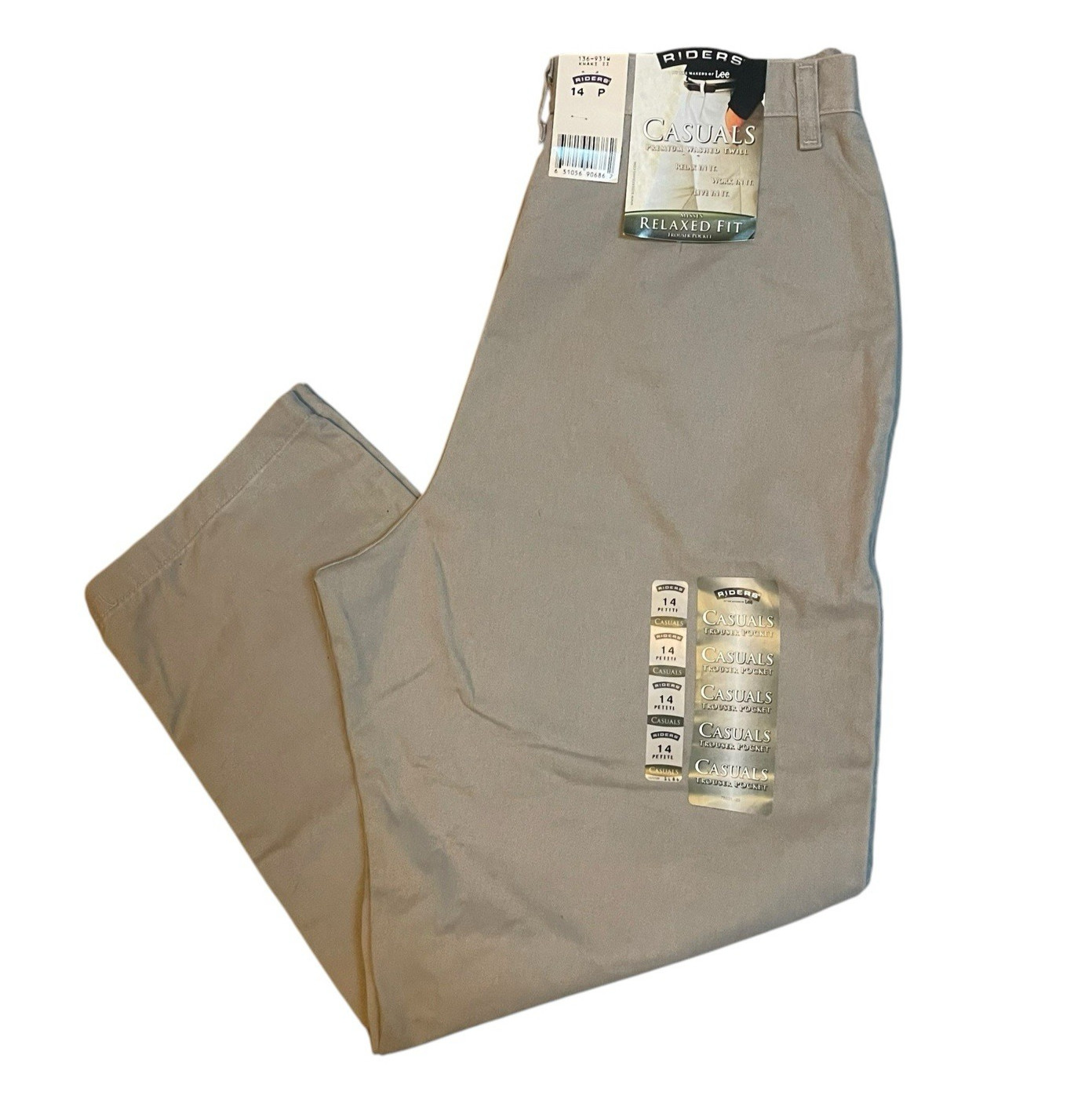 Vintage RIDERS by LEE Jeans Casuals Relaxed Fit Pleated Khaki 80s 90s Womens 14P