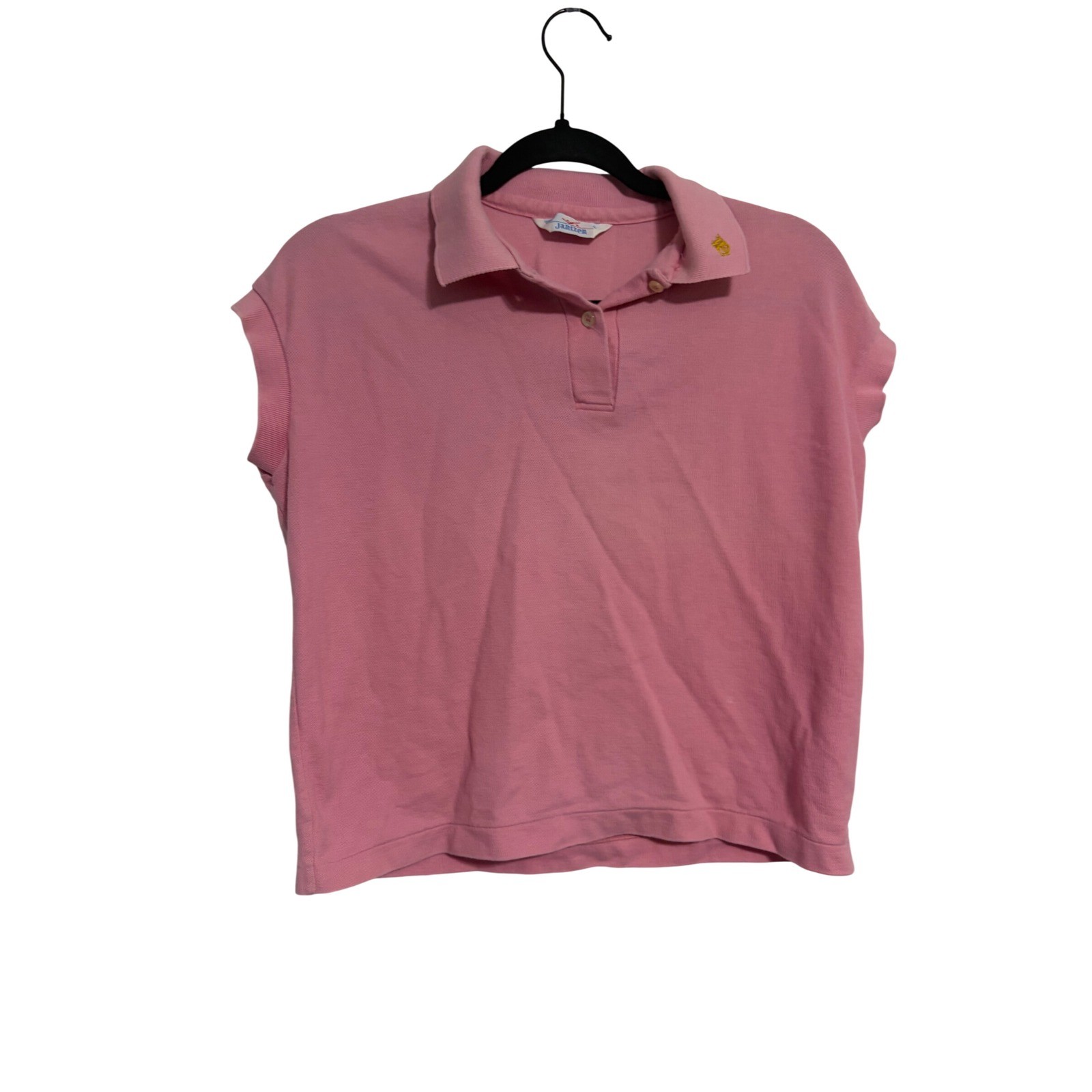 Jantzen Polo Top Vintage Preppy Pink Sleeveless Gold Crest L 80s 90s Aesthetic