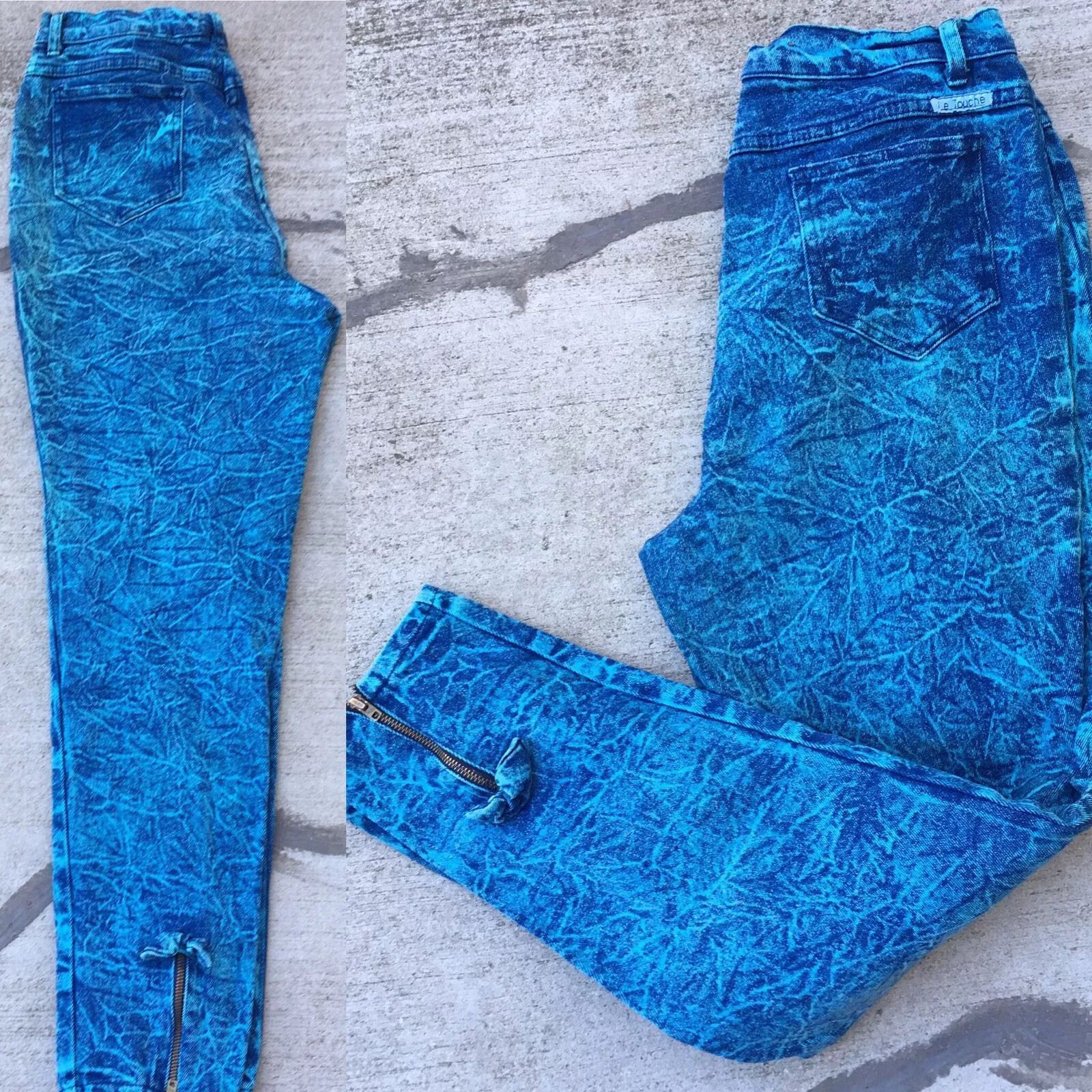 Le Touche Colored Acid Wash High WaIst Tapered Zipper Leg Jeans Sz 17 31 Waist