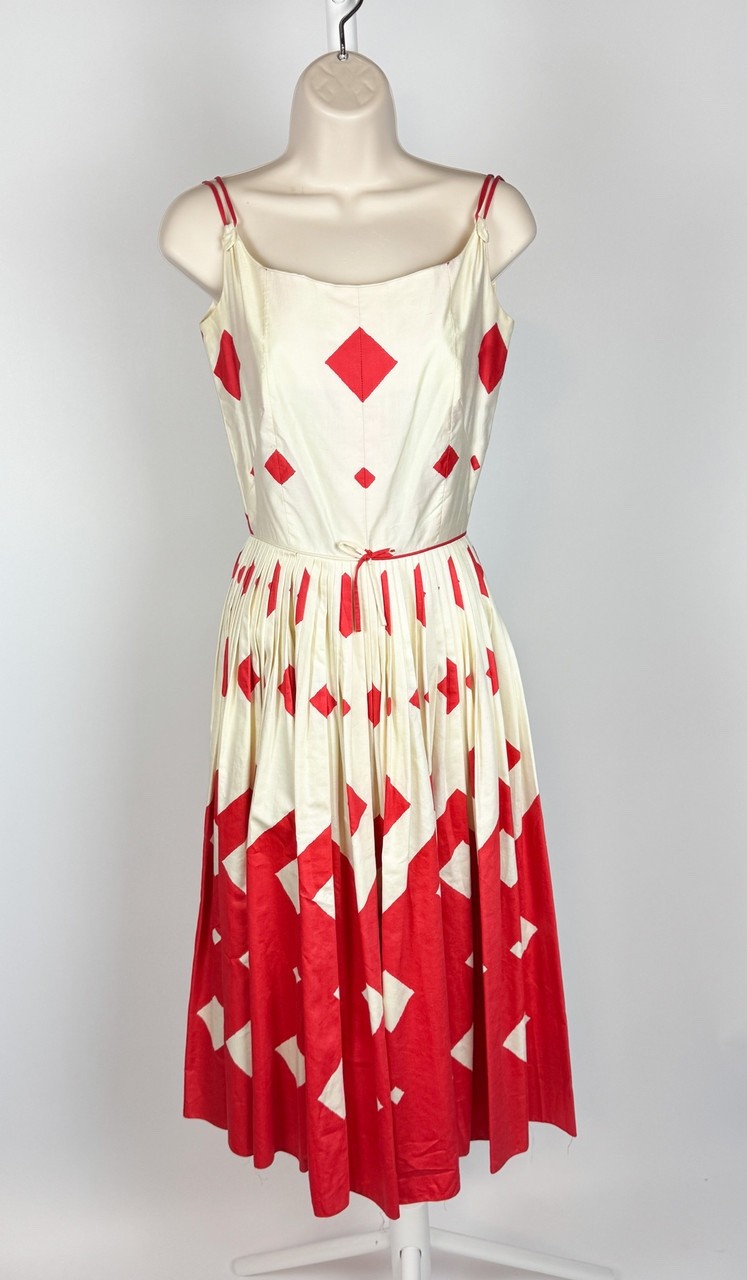 1950s Vintage Red and White Checkered Cotton Swing Dress