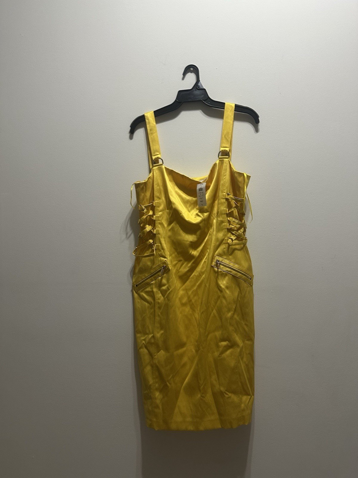 Vintage Cache 90s chic Satin yellow Dress with zippers Size 14 New With Tags