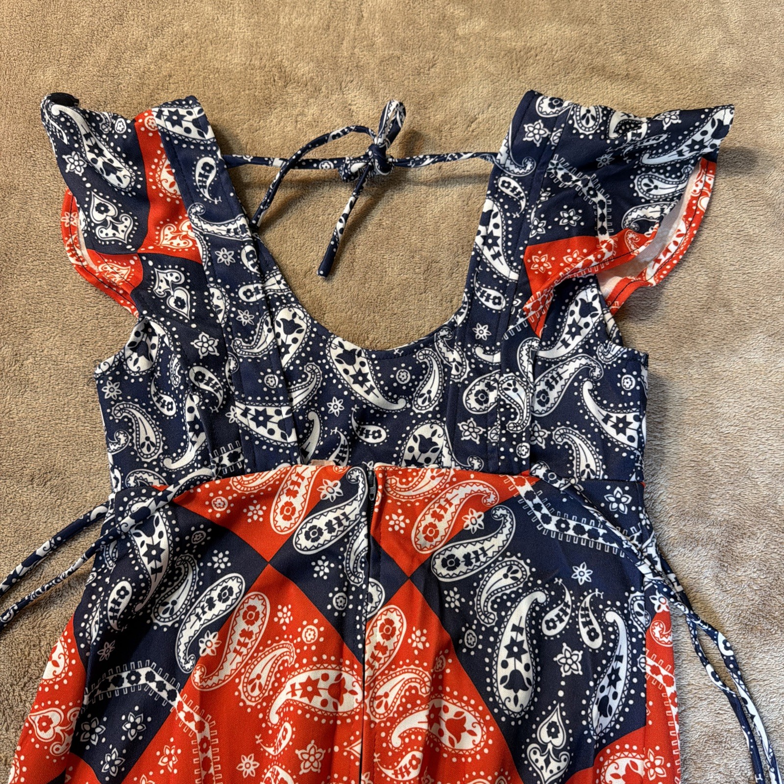 Gay Gibson Vintage Red & Blue Bandana Patchwork Print Maxi Dress Union made USA