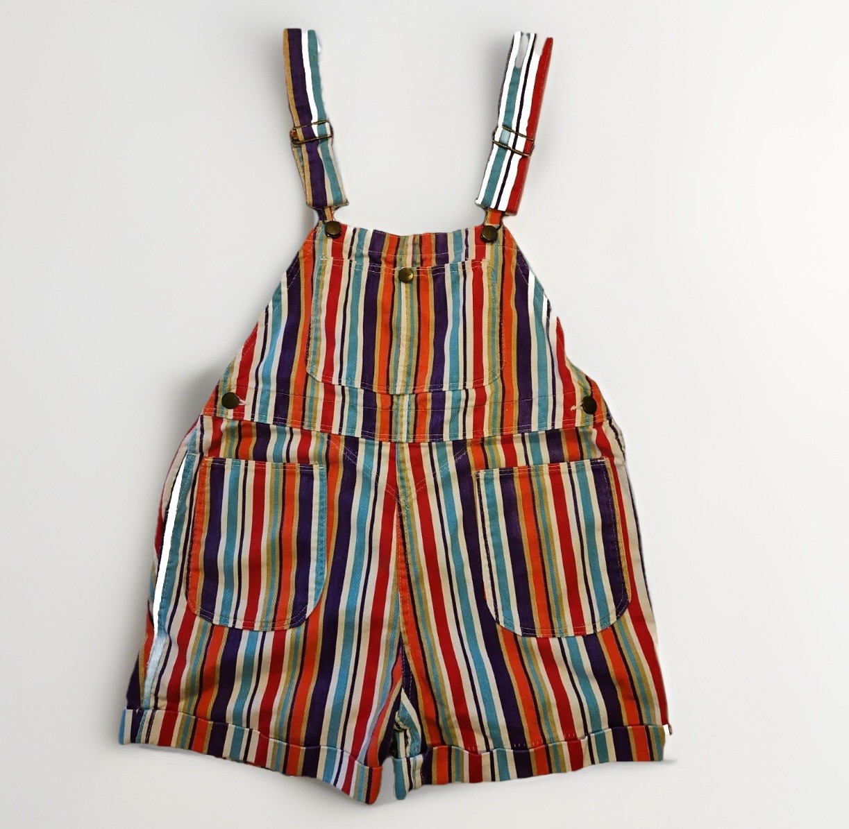 Vintage Striped Denim Shortalls Womens M Romper Overalls Funky Sanforized USA