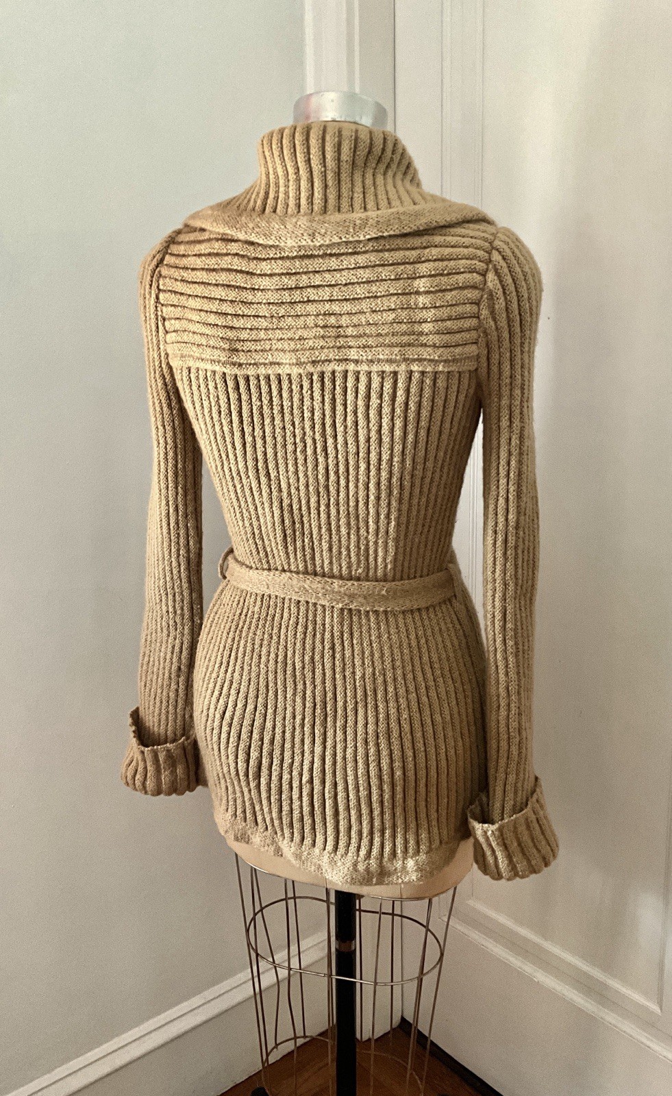 Vintage 1960’s Gino Paoli Belted Wool Cardigan with Big Curved Collar and Cuffs