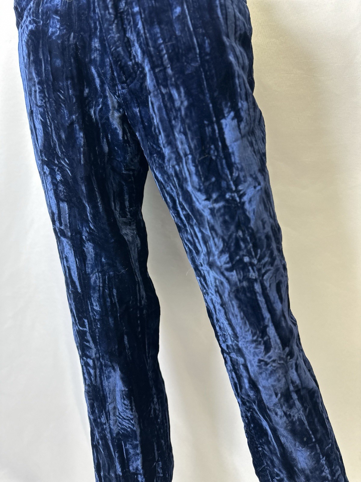 Vintage Moda Int’l Women’s Sz 4 Crushed Velvet Hi-Rise Straight Leg Pants Blue