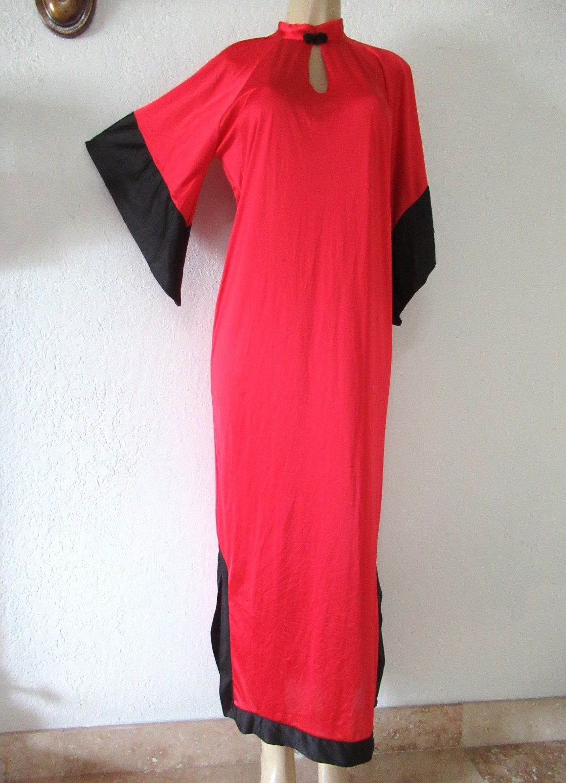 VTG 70s CATTANI of CALIFORNIA Mod Asian sz M RED HOSTESS Lounge night gown dress