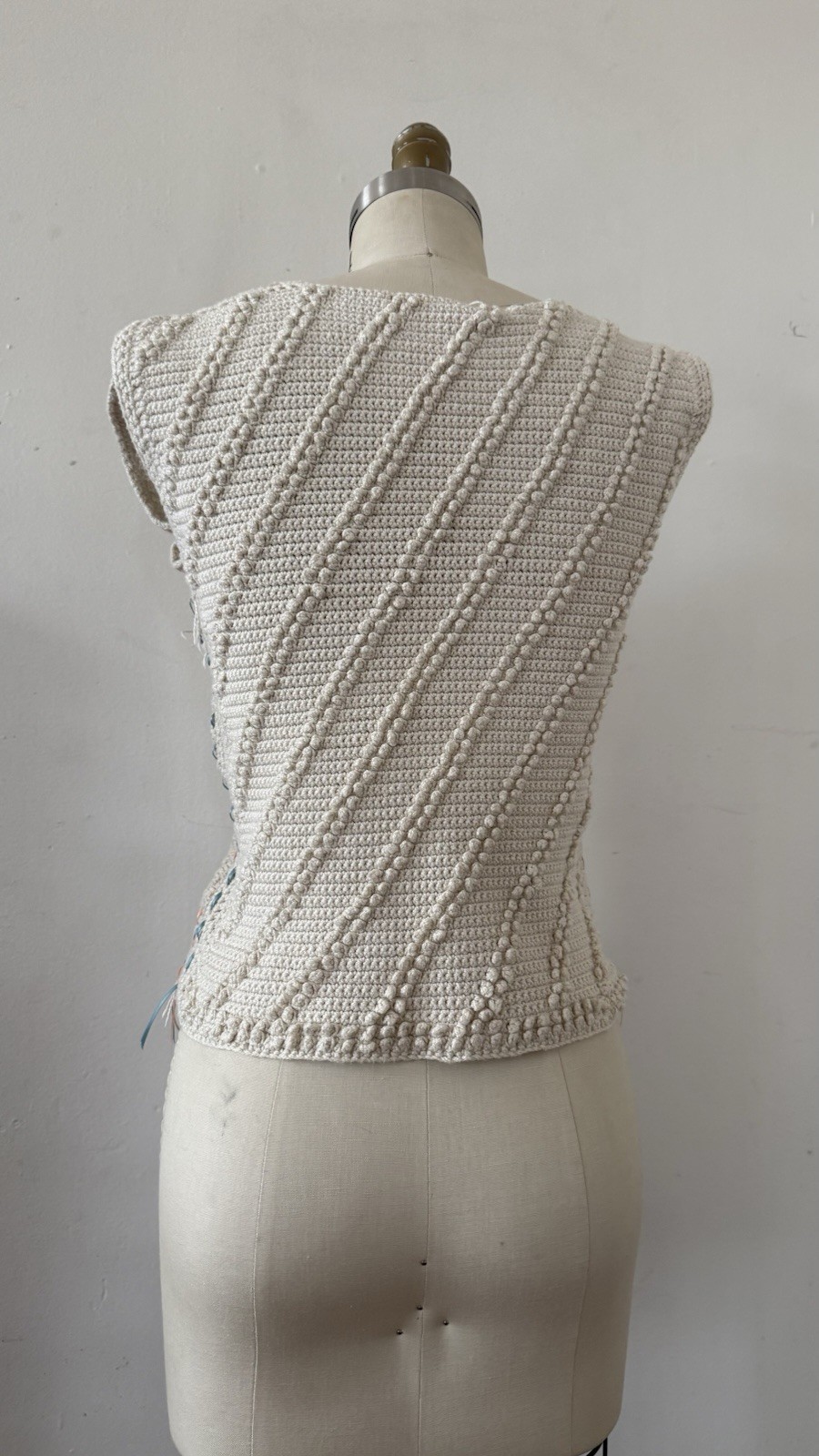 Antique/Vintage Art Deco Popcorn Rayon Hand Crocheted Knit Ribbon Trim Top XS