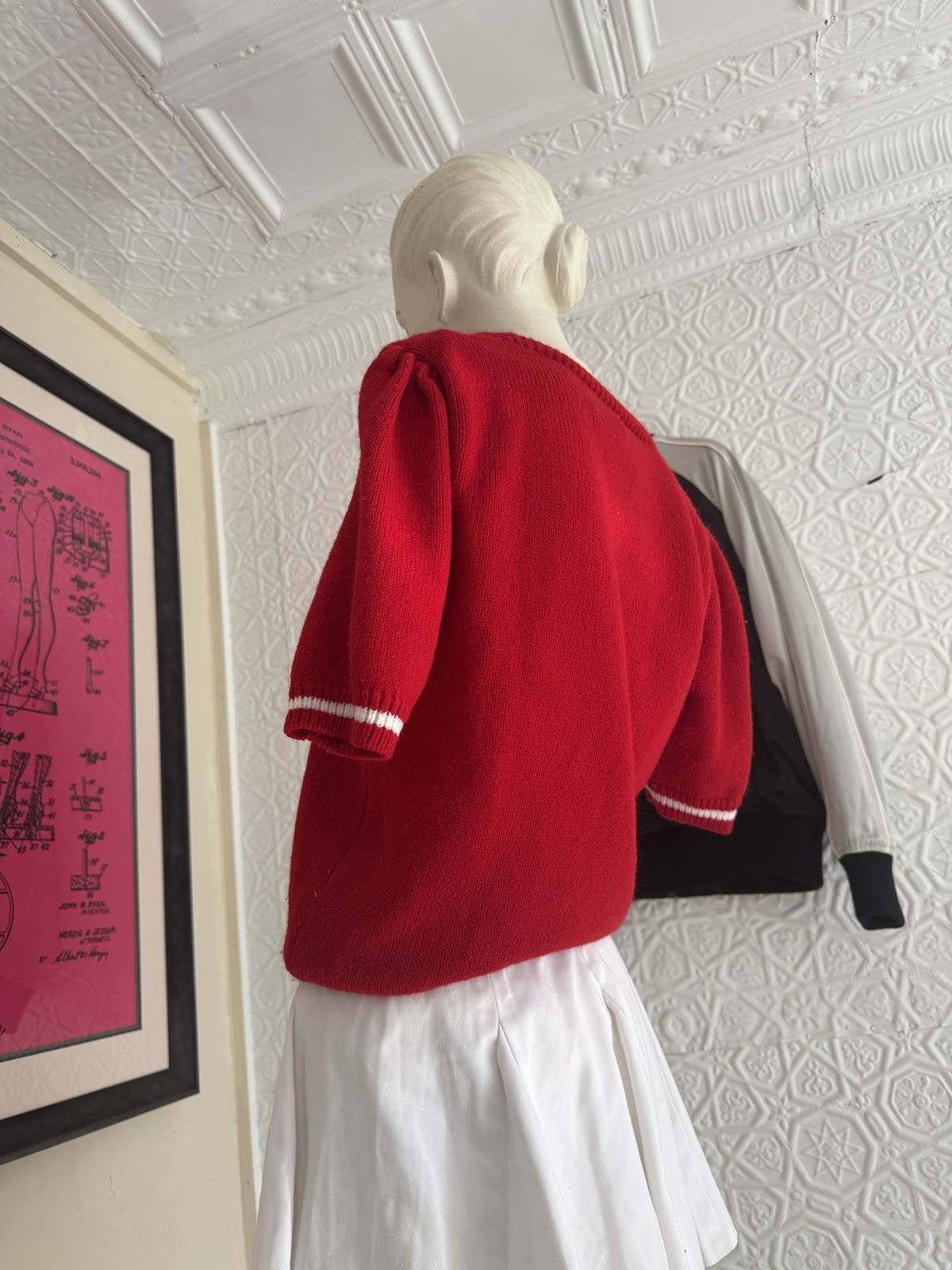 Vintage Cheerleading Sweater-1980s-Varsity-Red-Cheer-Team-coquette-Small/Medium
