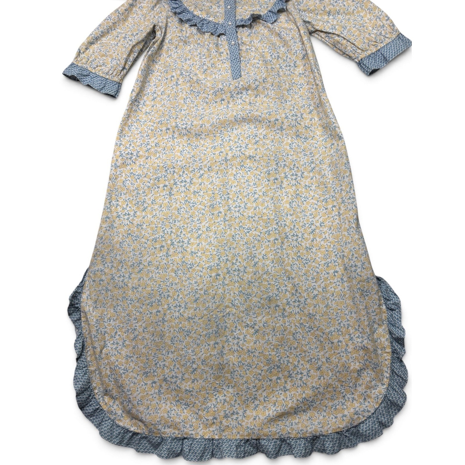 Vintage Liberty House Dress Women M Petite Yellow Blue Floral Good Times Ruffle