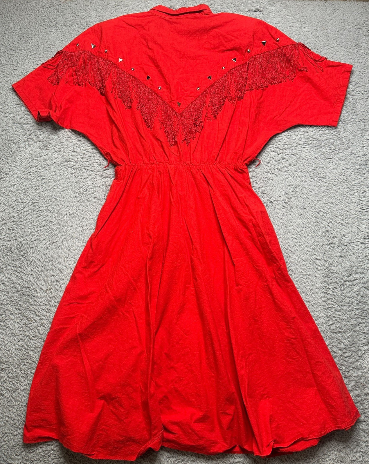 Vintage Western Dress Womens L Red Fringe Tassel Rodeo Square Dance