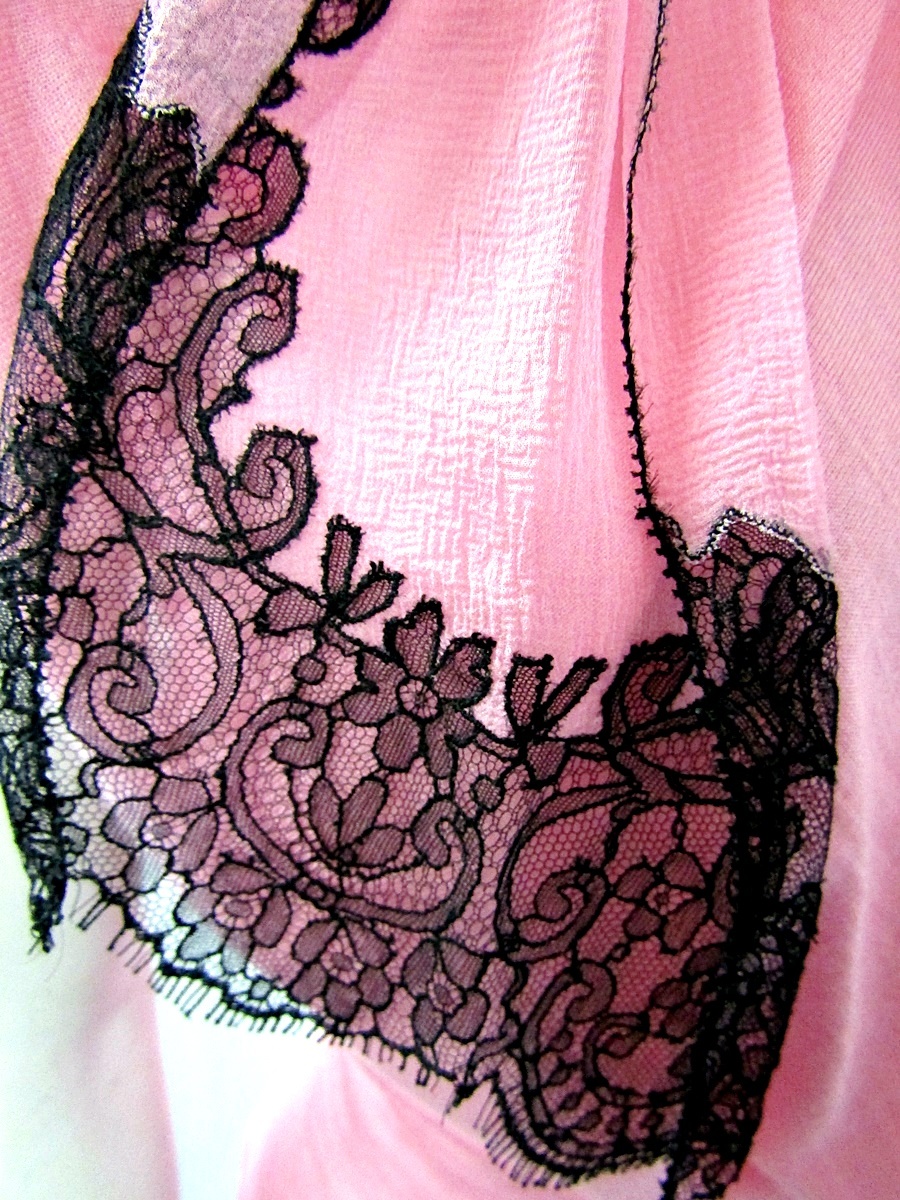 NINA RICCI Top Pink Cashmere Silk Tie Lace Blouse Medium 38 4 US Vintage NEW